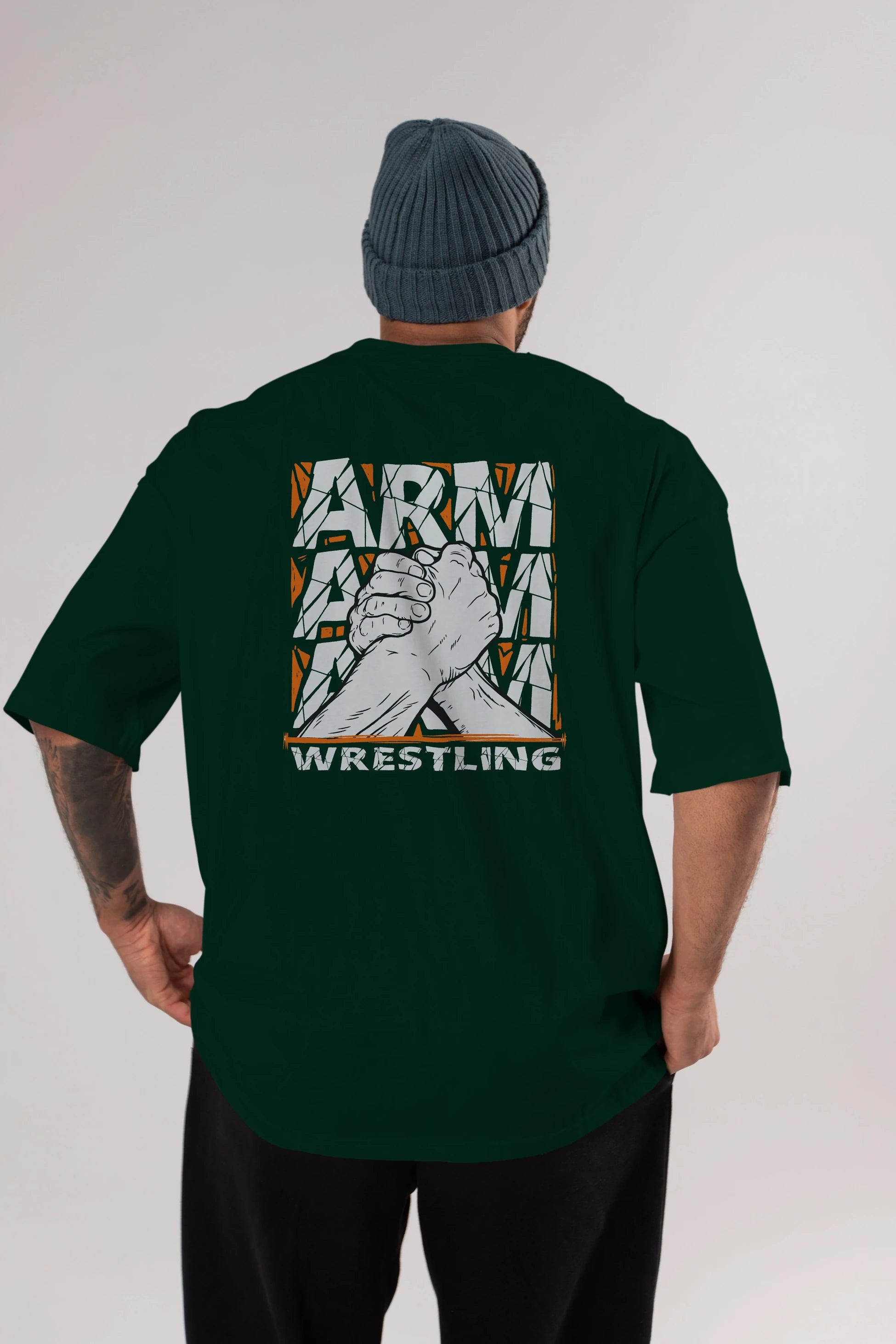 Arm Wrestling Arka Baskılı Oversize t-shirt Erkek Kadın Unisex