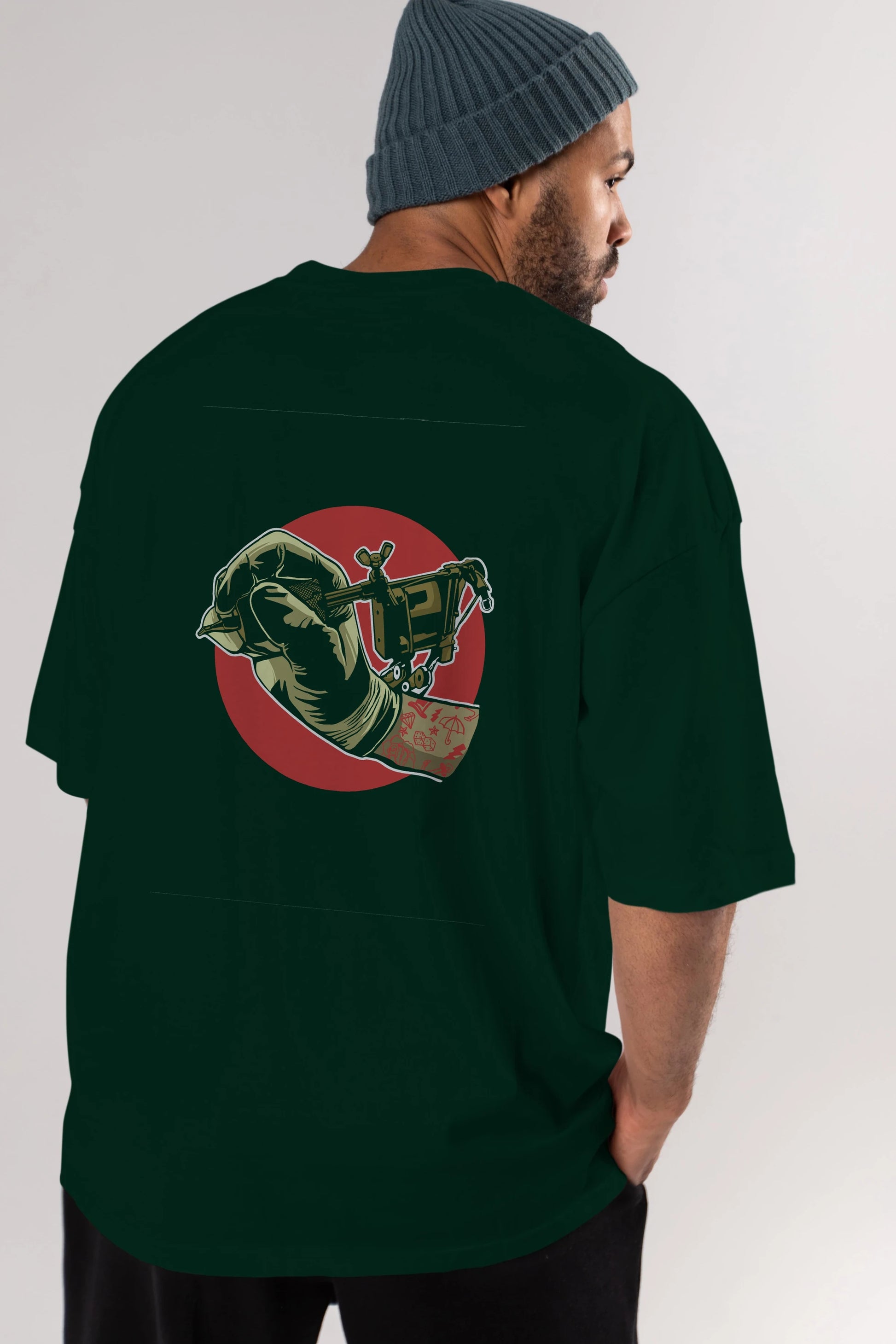 Tattoo Machine ] Arka Baskılı Oversize t-shirt Erkek Kadın Unisex %100 Pamuk