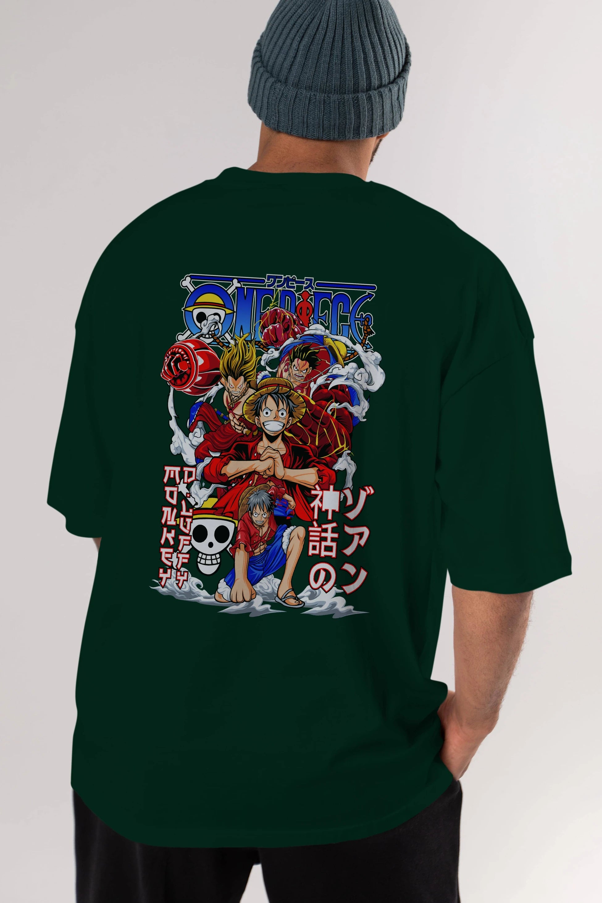 MONKEY D. LUFF-ONE PIECE 2 Anime Arka Baskılı Oversize t-shirt Erkek Kadın Unisex