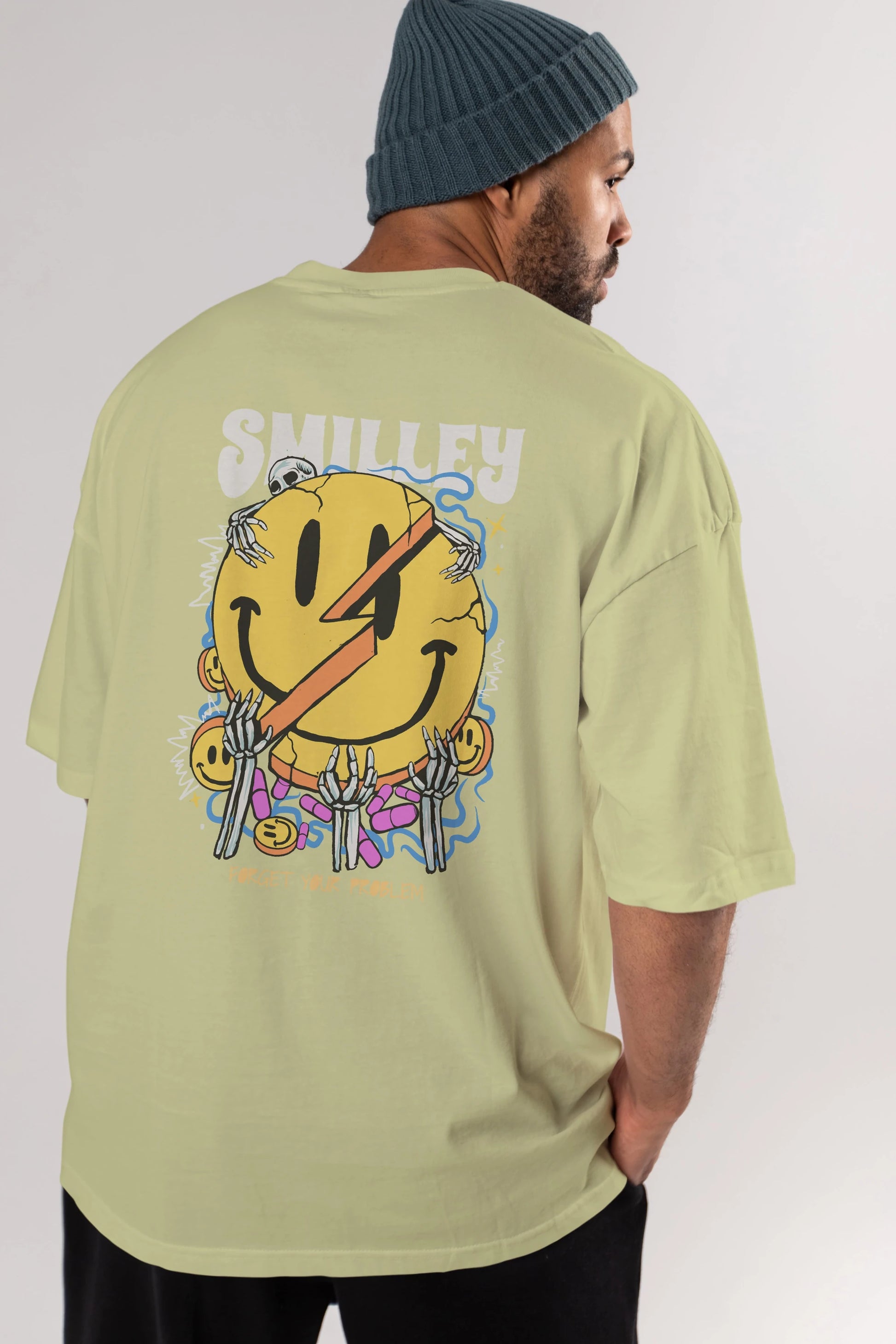Smilley Streetwear Arka Baskılı Oversize t-shirt Erkek Kadın Unisex