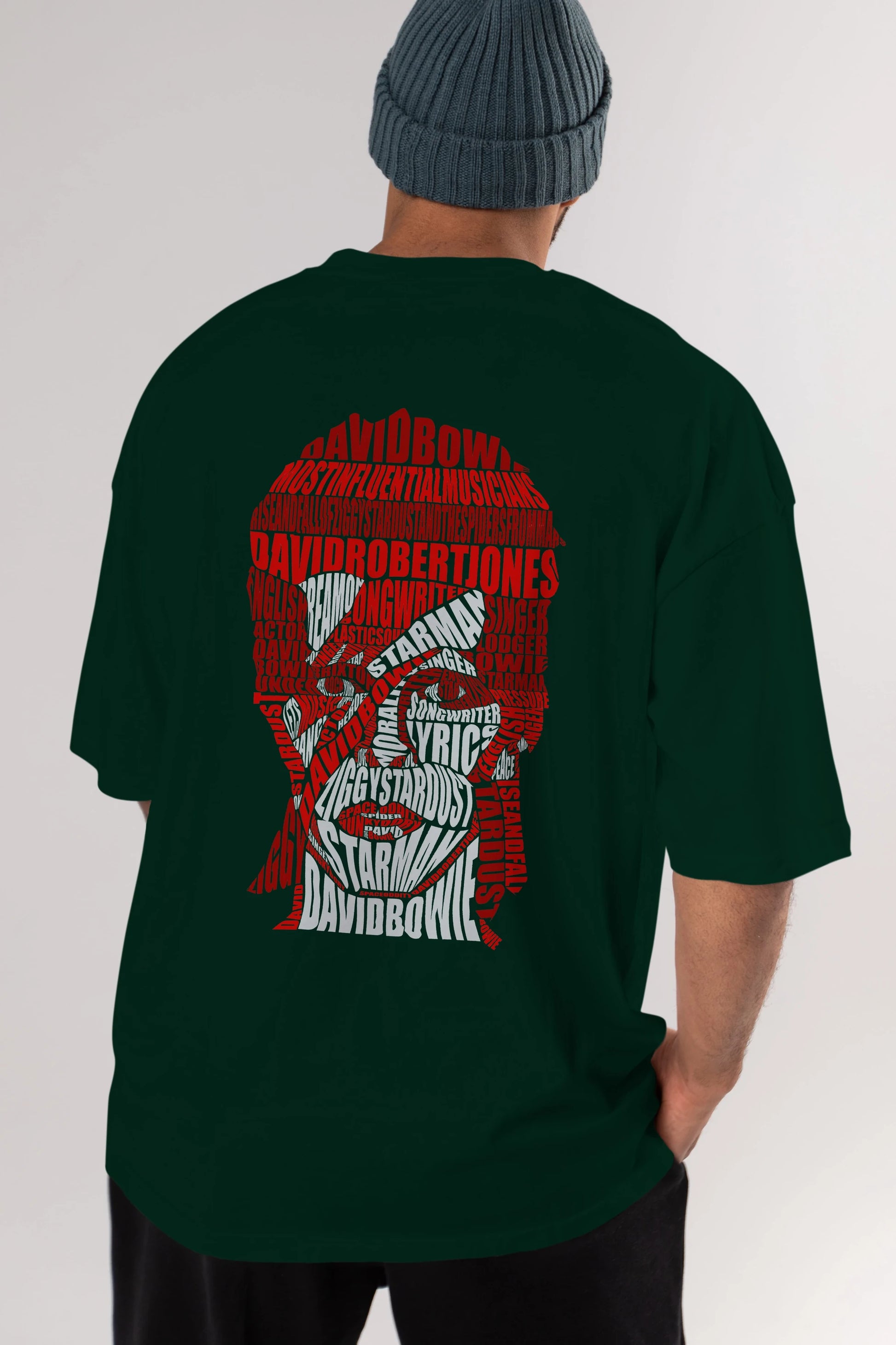 David Bowie Calligram Arka Baskılı Oversize t-shirt %100 pamuk Erkek Kadın Unisex
