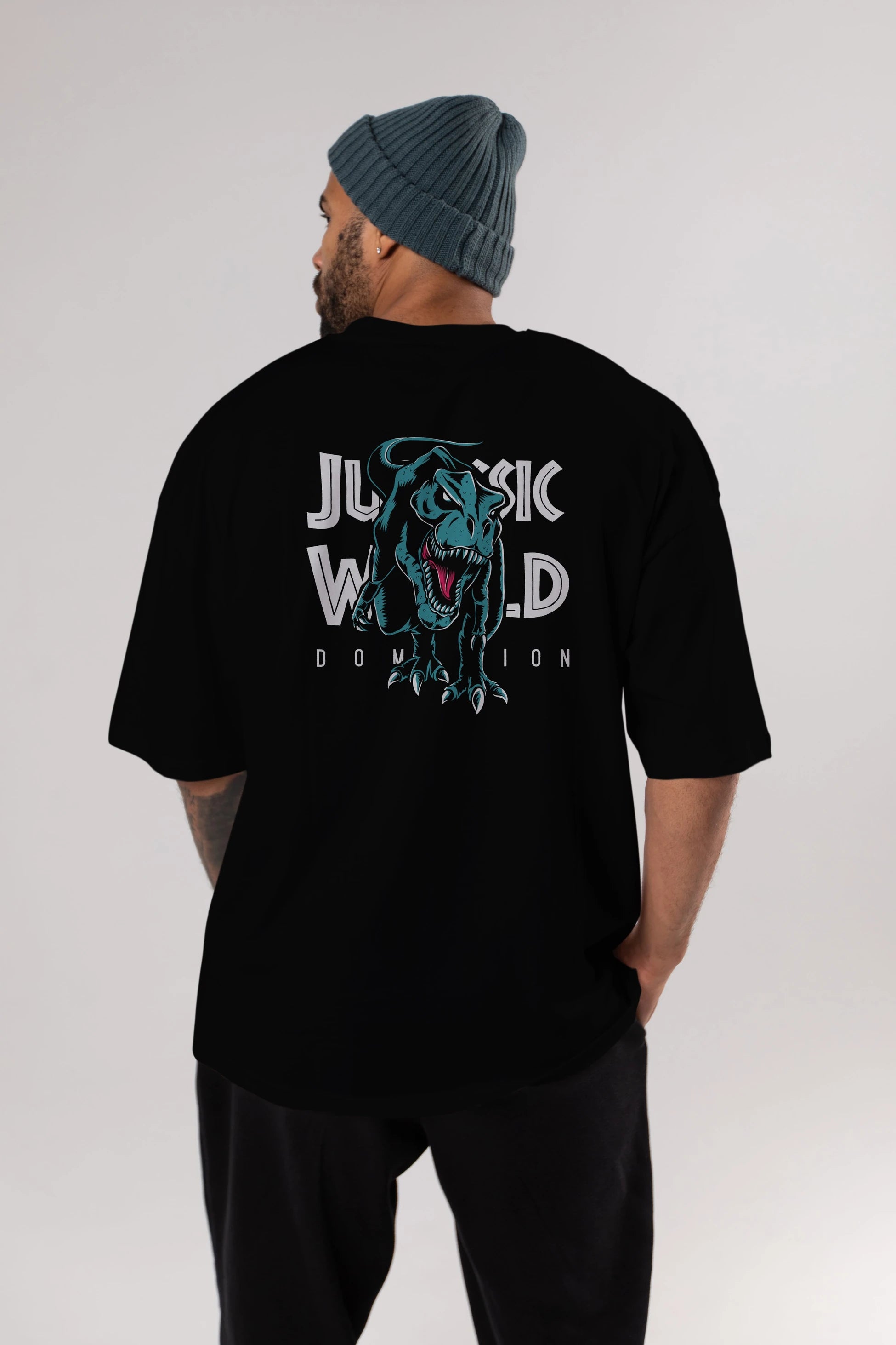 Jurassic Park (1) Arka Baskılı Oversize t-shirt Erkek Kadın Unisex %100 Pamuk Bisiklet Yaka tişort