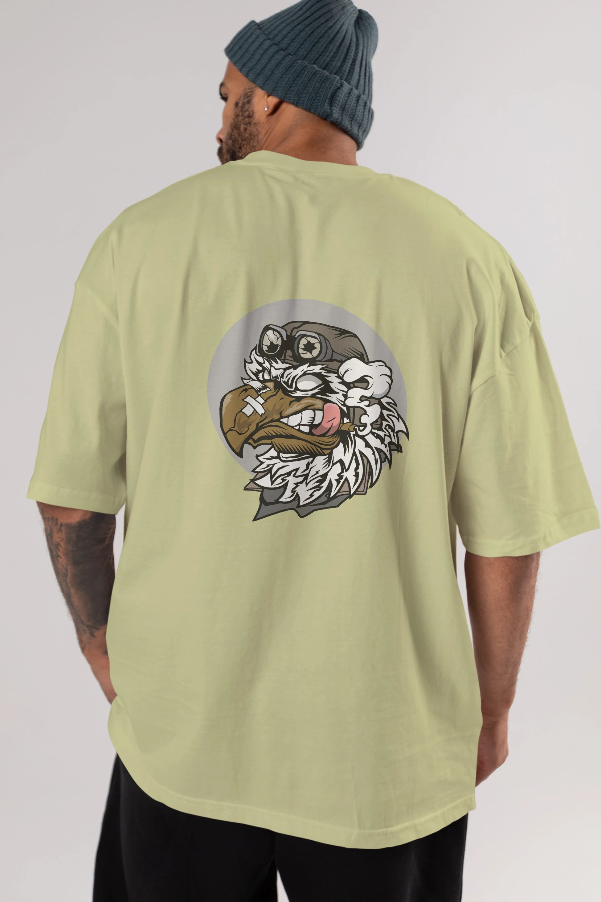 Bird Pilot Arka Baskılı Oversize t-shirt Erkek Kadın Unisex %100 Pamuk tişort