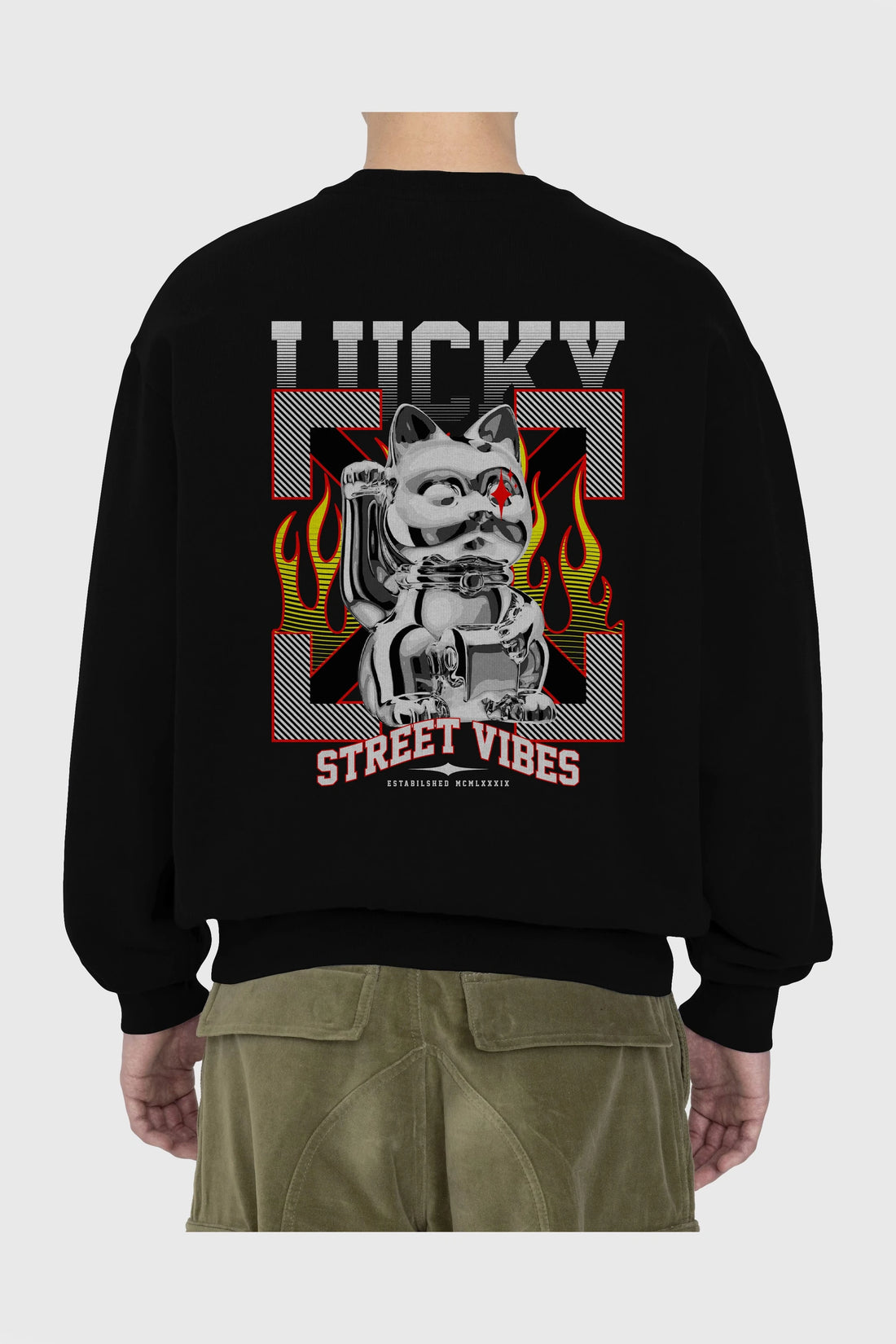 Lucky Street Vibes Arka Baskılı Oversize Sweatshirt Erkek Kadın Unisex