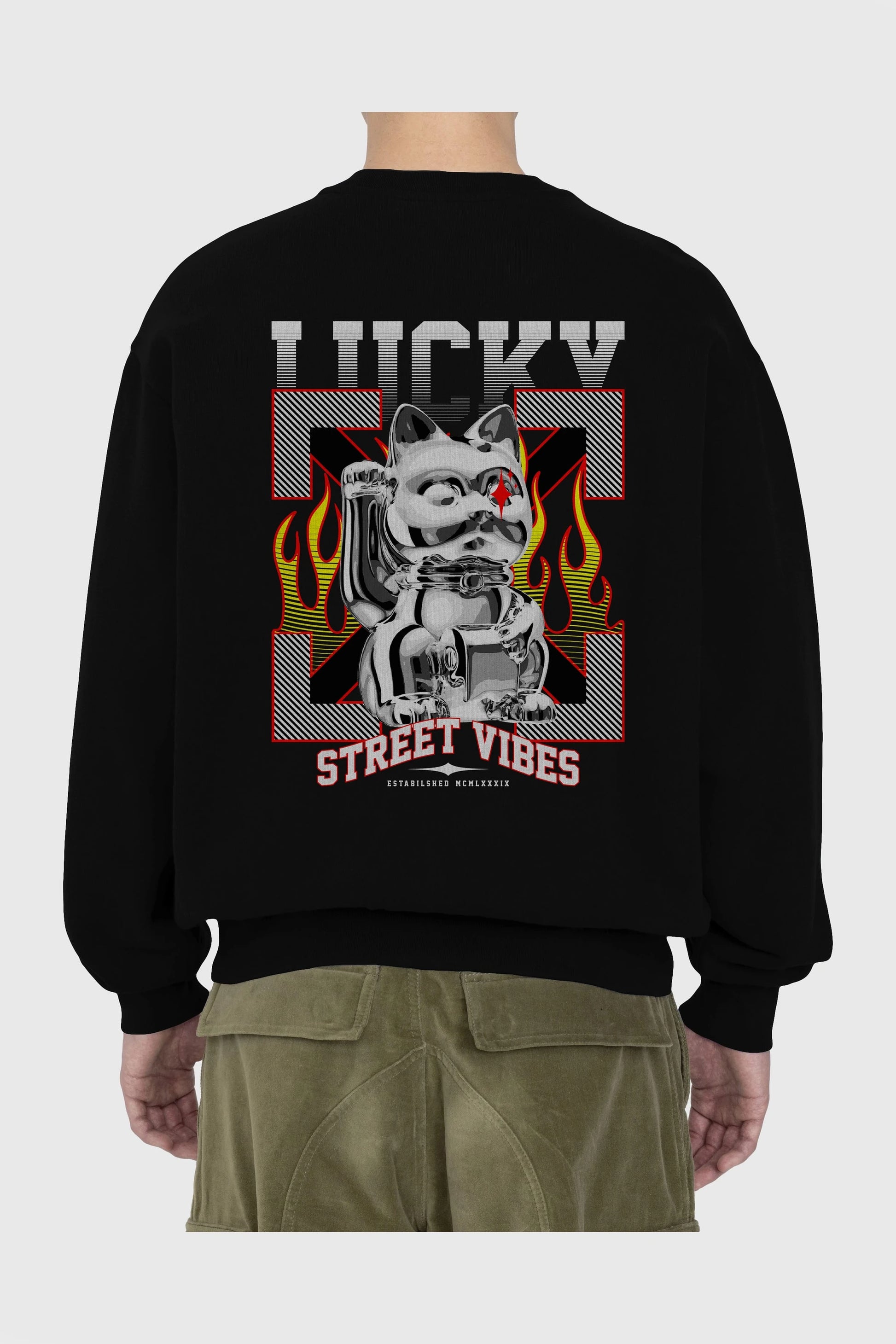 Lucky Street Vibes Arka Baskılı Oversize Sweatshirt Erkek Kadın Unisex