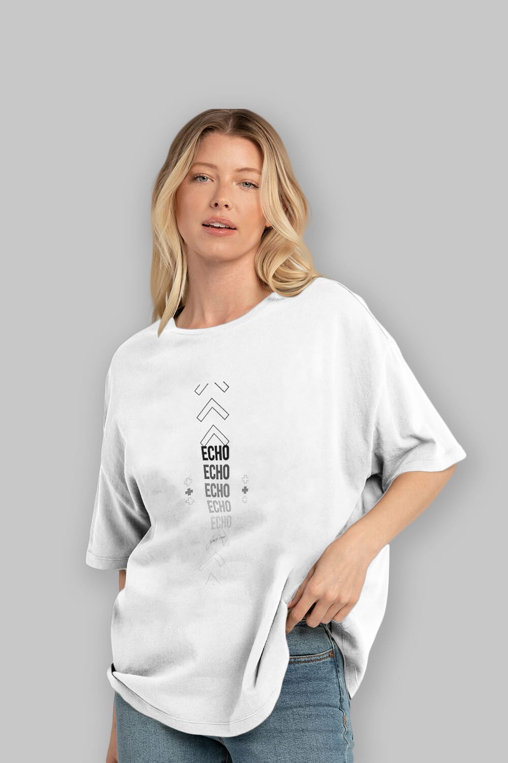 Echo Yazılı Ön Baskılı Oversize t-shirt Erkek Kadın Unisex