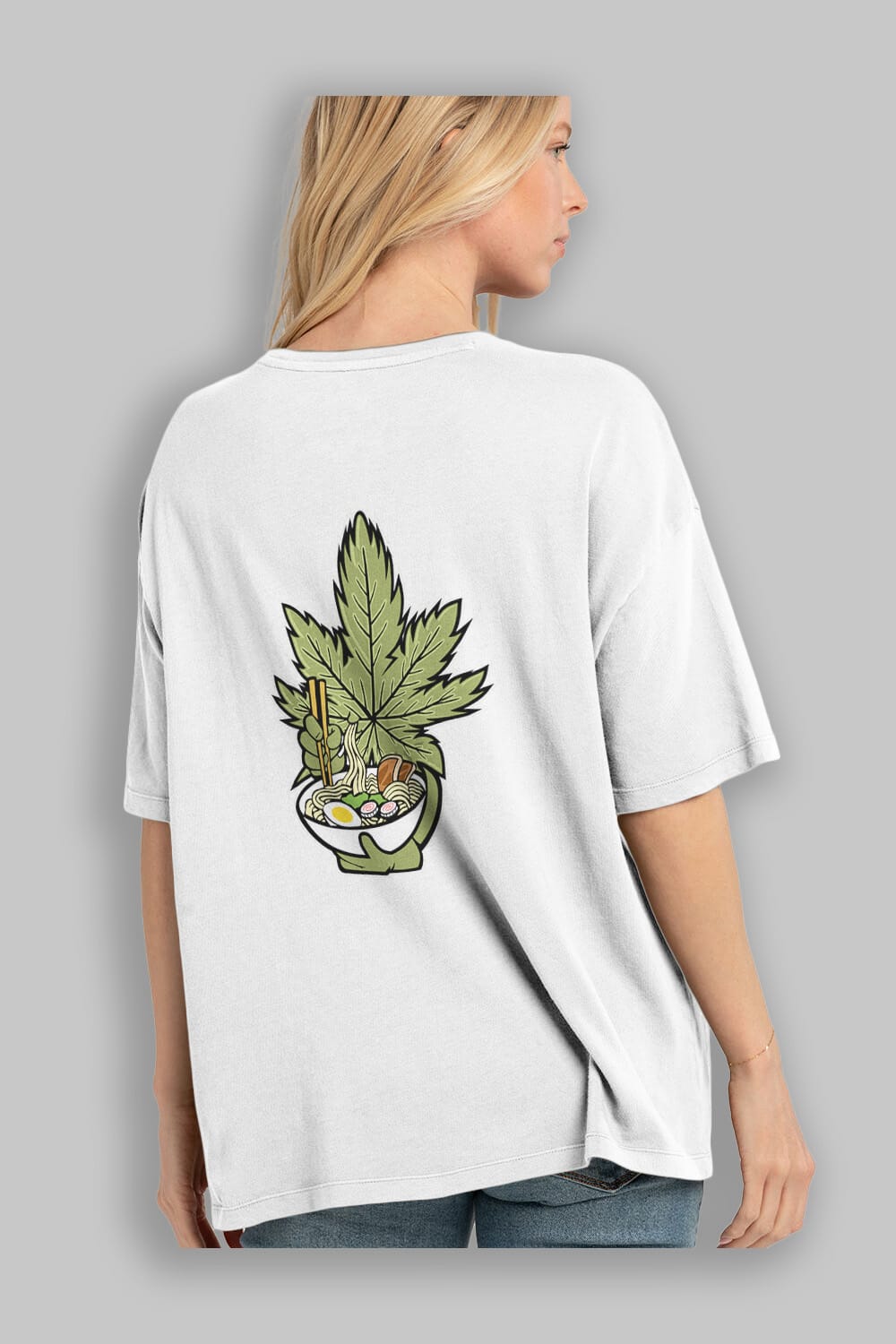 Weed Ramen Arka Baskılı Oversize t-shirt Erkek Kadın Unisex %100 Pamuk tişort