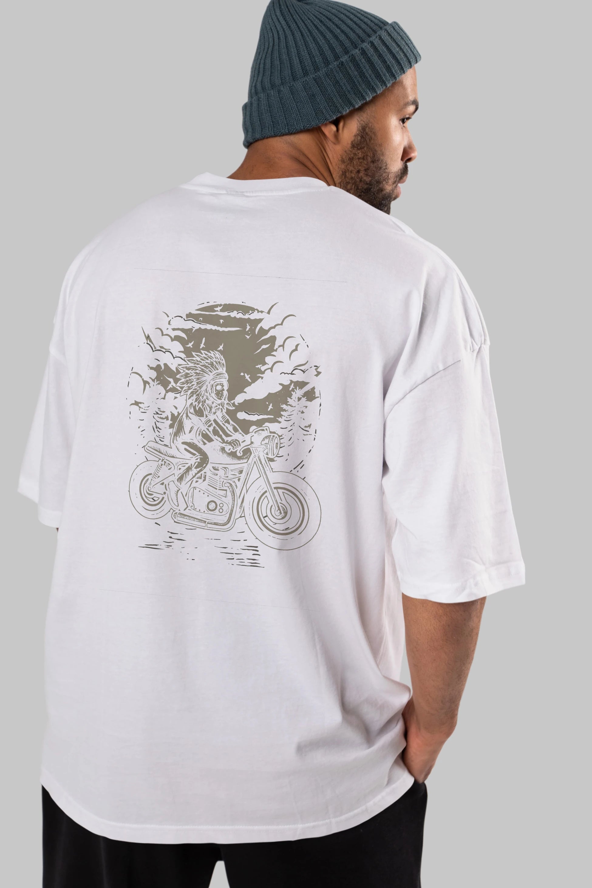 Indian Chief Rider Arka Baskılı Oversize t-shirt Erkek Kadın Unisex %100 Pamuk