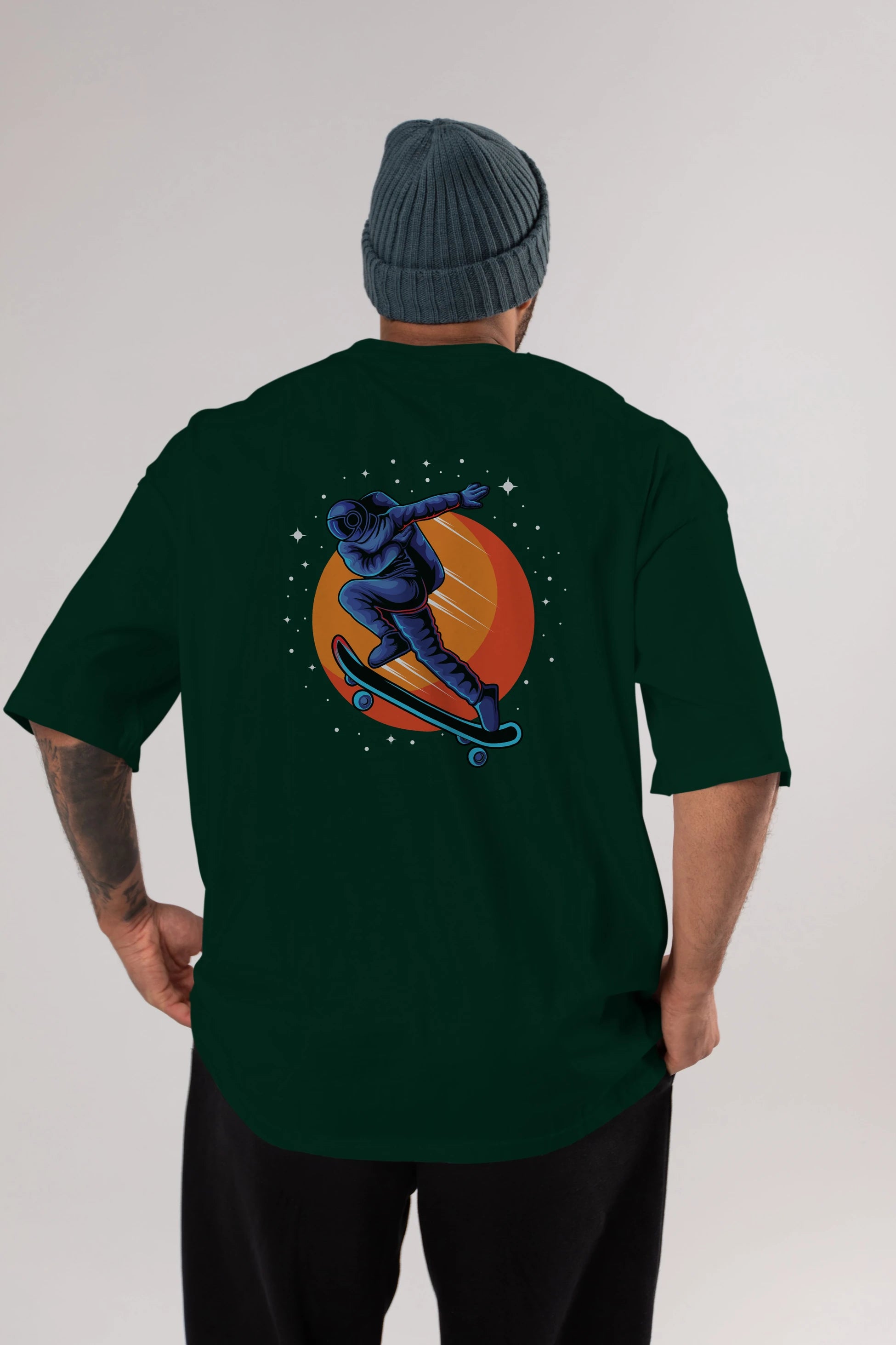 Astroskate Run Arka Baskılı Oversize t-shirt Erkek Kadın Unisex