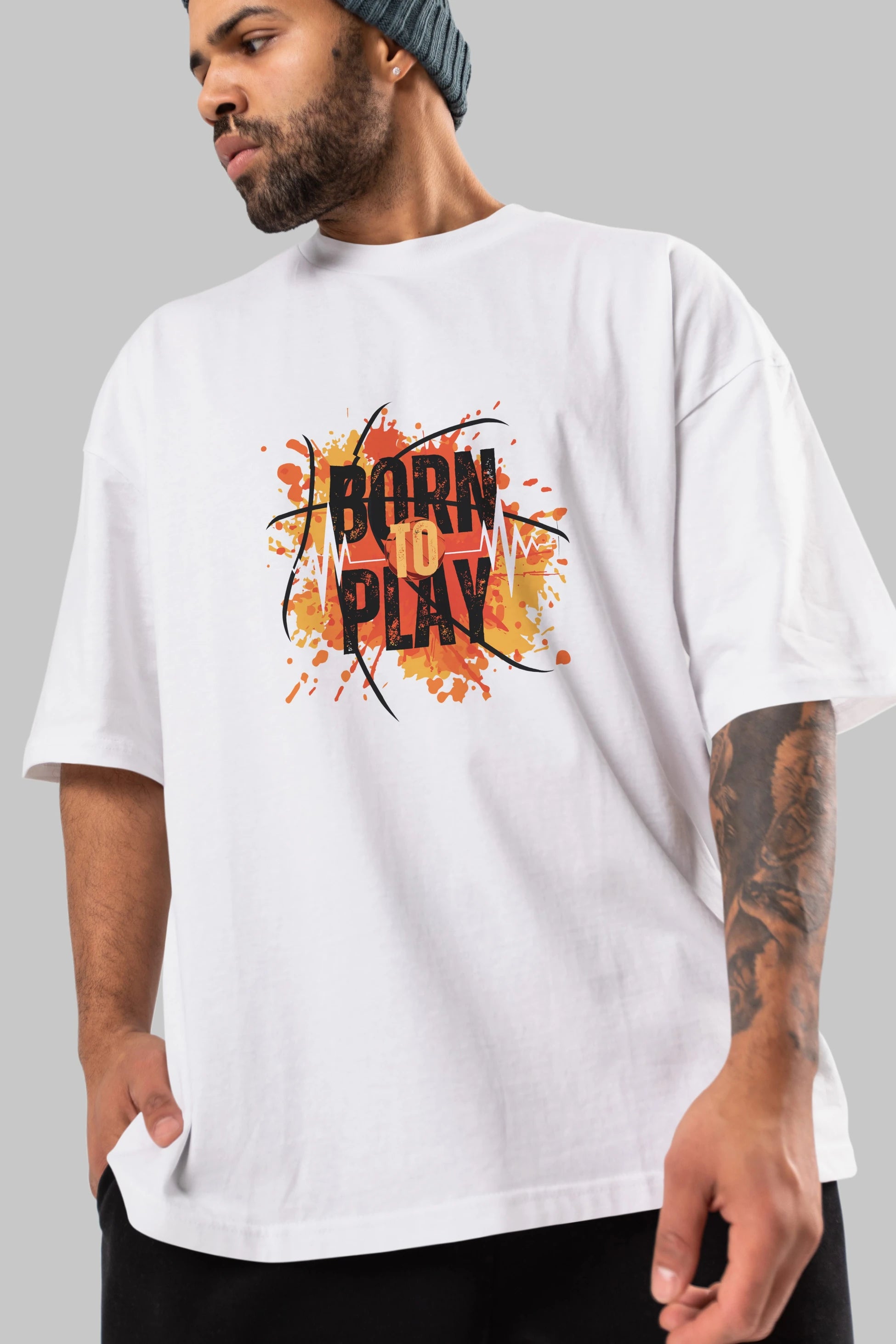 Born to Play Yazılı Ön Baskılı Oversize t-shirt Erkek Kadın Unisex