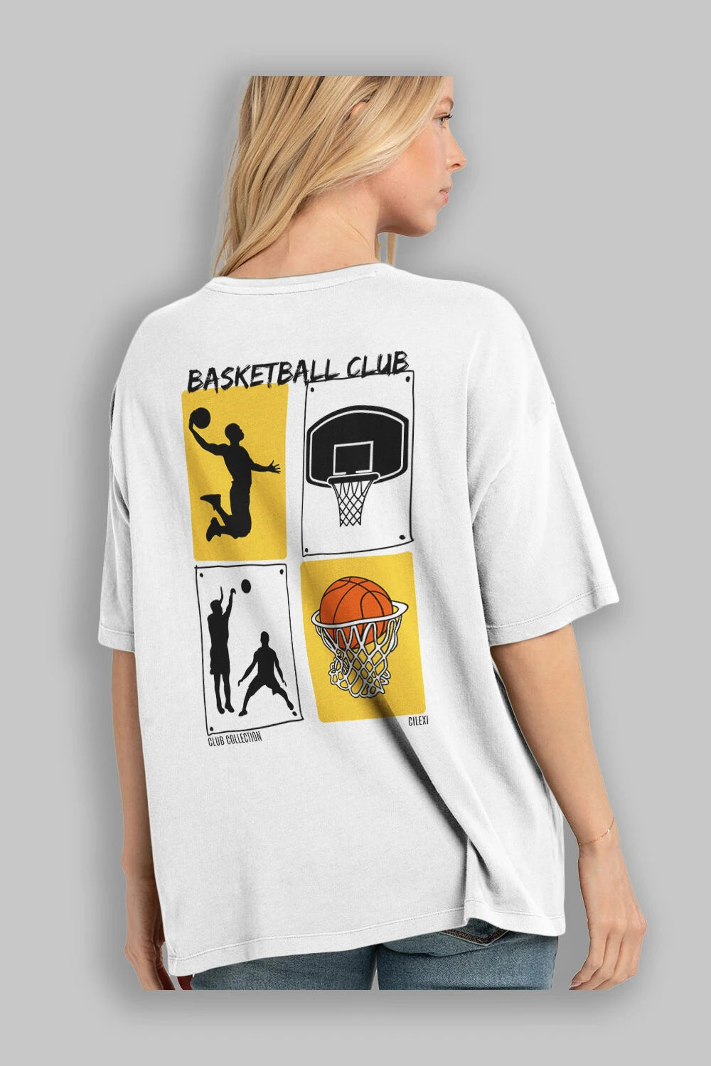 Basketball Club Arka Baskılı Oversize t-shirt Erkek Kadın %100 Pamuk Bisiklet Yaka tişort