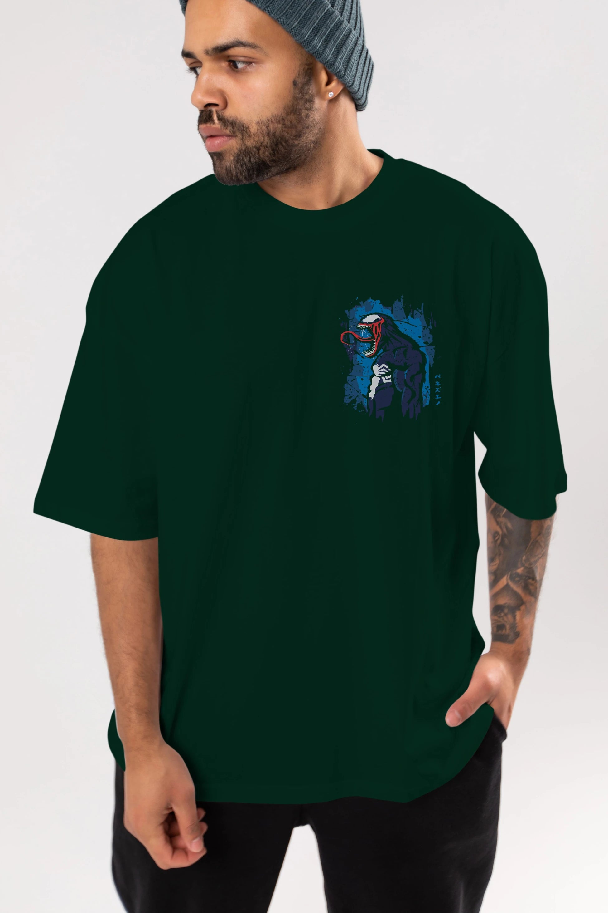 Venom (24) Ön Sol Baskılı Oversize t-shirt Erkek Kadın Unisex %100 Pamuk Bisiklet Yaka tişort