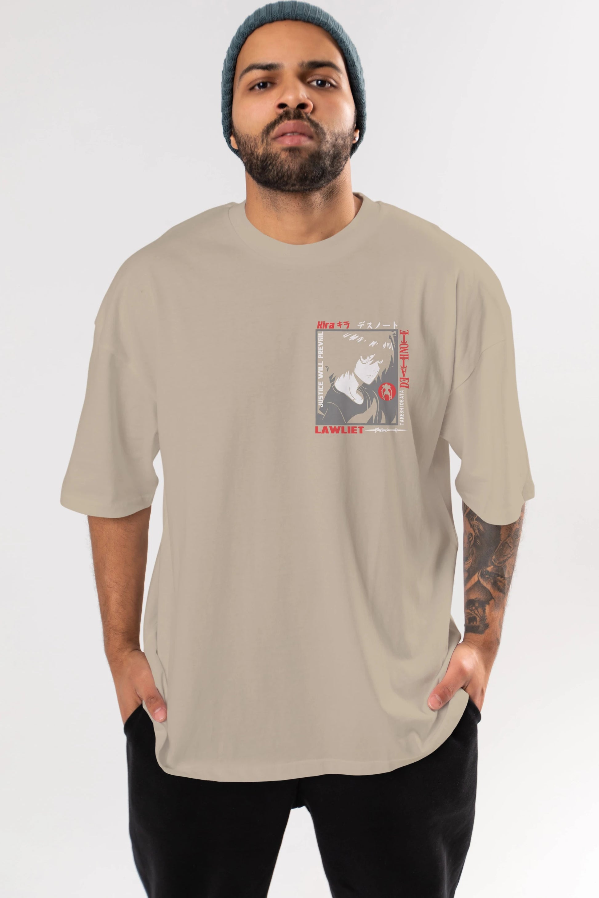 DEATH NOTE Ön Sol Baskılı Oversize t-shirt Erkek Kadın Unisex %100 Pamuk Bisiklet Yaka tişort