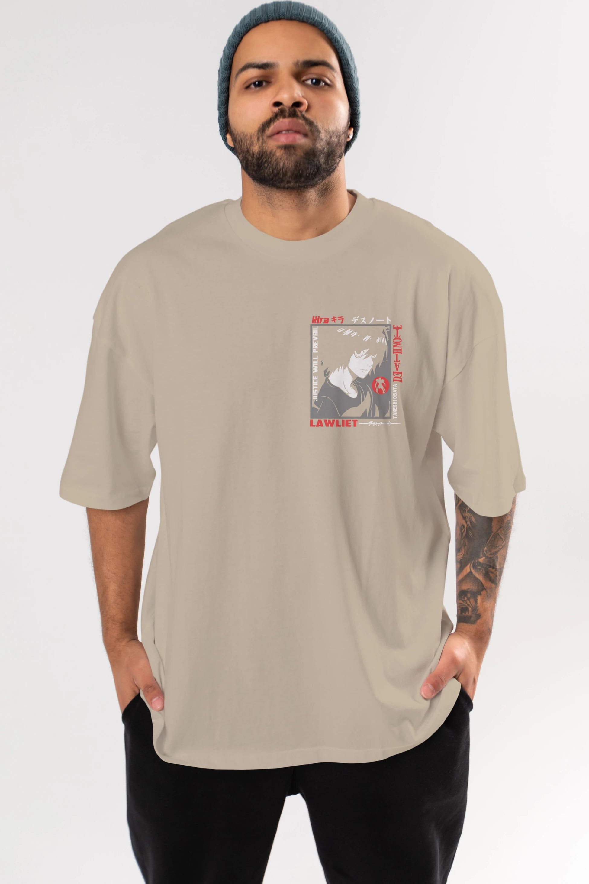 DEATH NOTE Ön Sol Baskılı Oversize t-shirt Erkek Kadın Unisex %100 Pamuk Bisiklet Yaka tişort