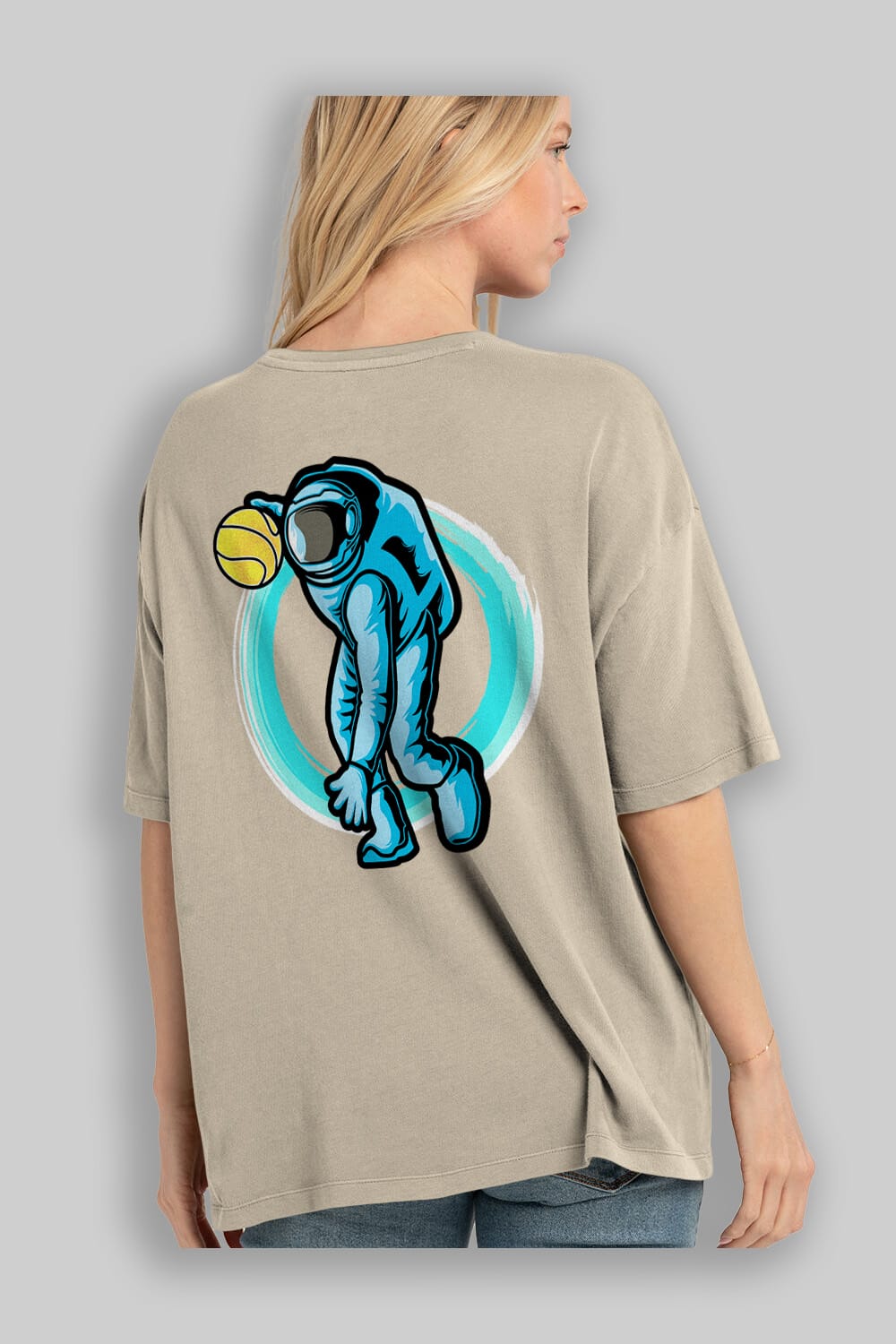 Astronaut Dribble Arka Baskılı Oversize t-shirt Erkek Kadın Unisex
