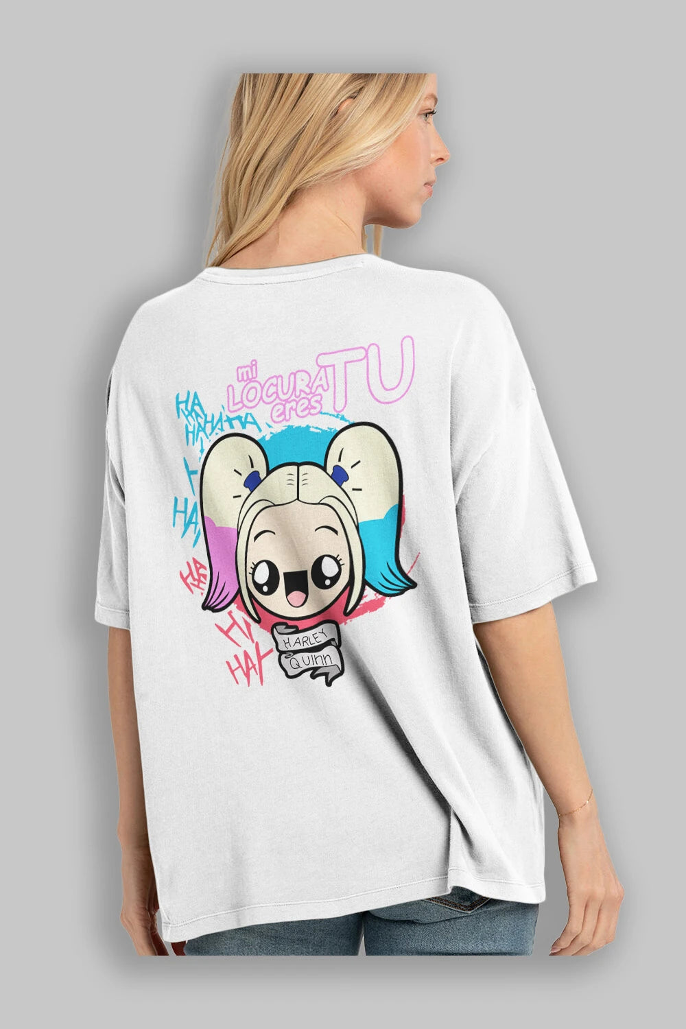 Harley Quinn Arka Baskılı Oversize t-shirt Erkek Kadın Unisex %100 Pamuk Bisiklet Yaka tişort