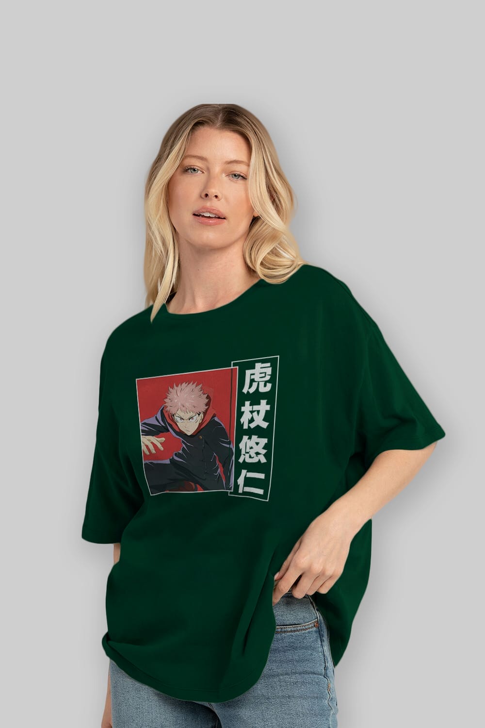 Yuuji Itadori 2 Anime Ön Baskılı Oversize t-shirt %100 pamuk Erkek Kadın Unisex