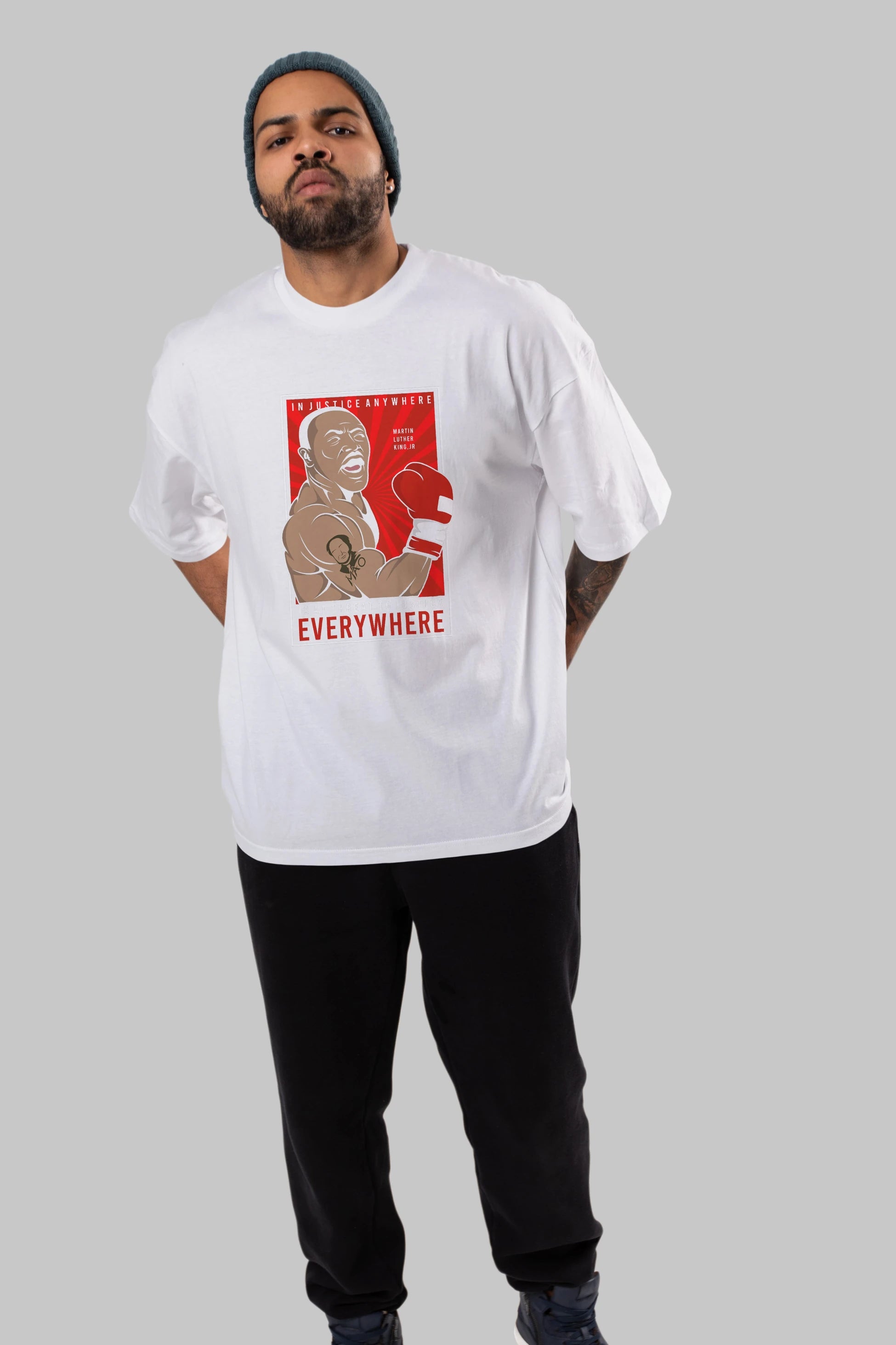 Luther King Boxer Ön Baskılı Oversize t-shirt Erkek Kadın Unisex %100 Pamuk tişort