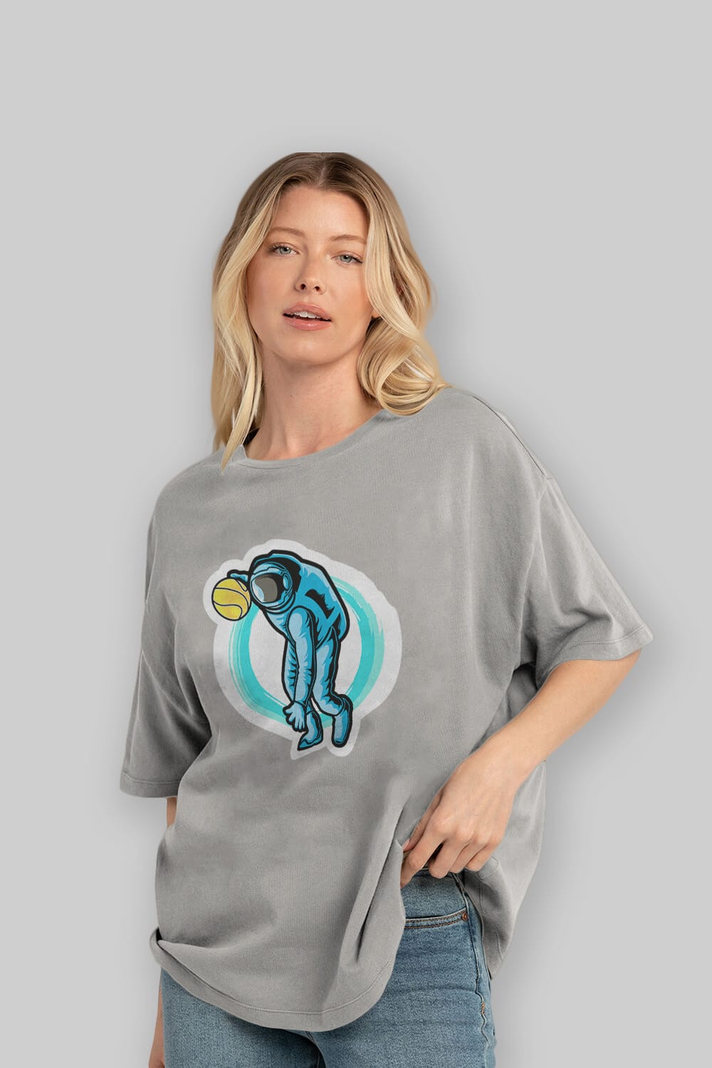 Astronaut Dribble Sticker Ön Baskılı Oversize t-shirt Erkek Kadın Unisex