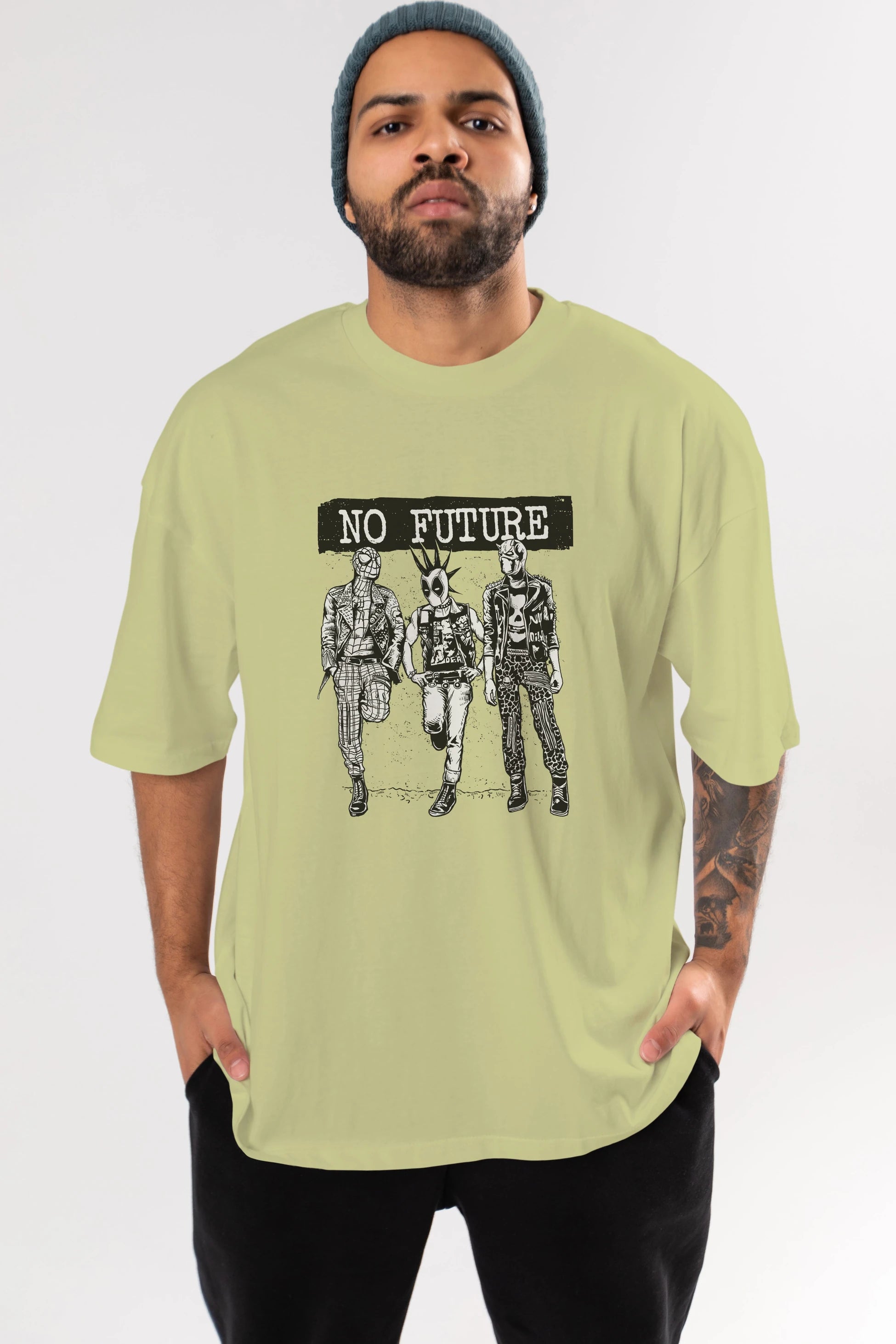 No Future Ön Baskılı Oversize t-shirt Erkek Kadın Unisex %100 Pamuk tişort