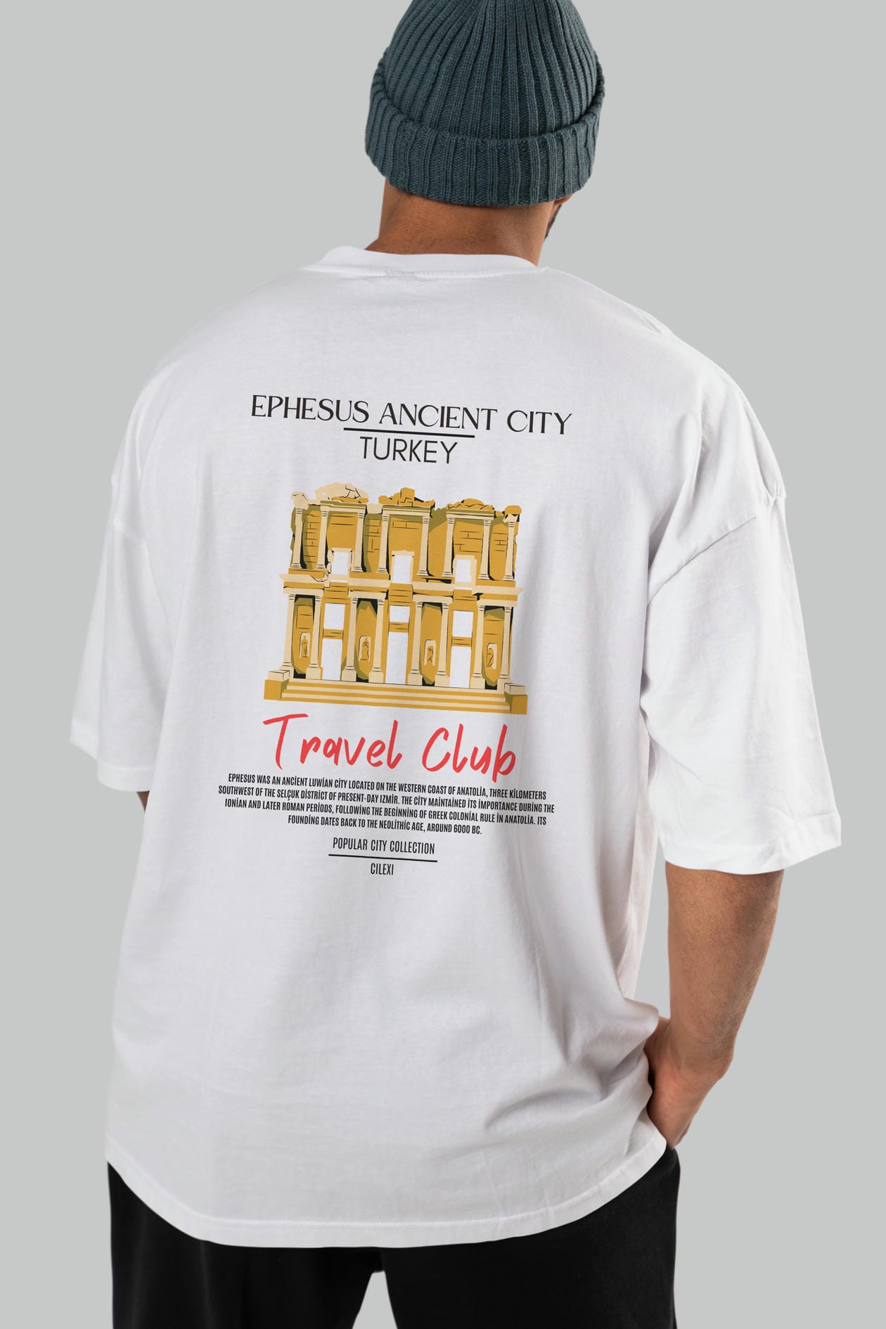Ephesus Ancient City Turkey Arka Baskılı Oversize t-shirt Erkek Kadın Pamuk Bisiklet Yaka tişort