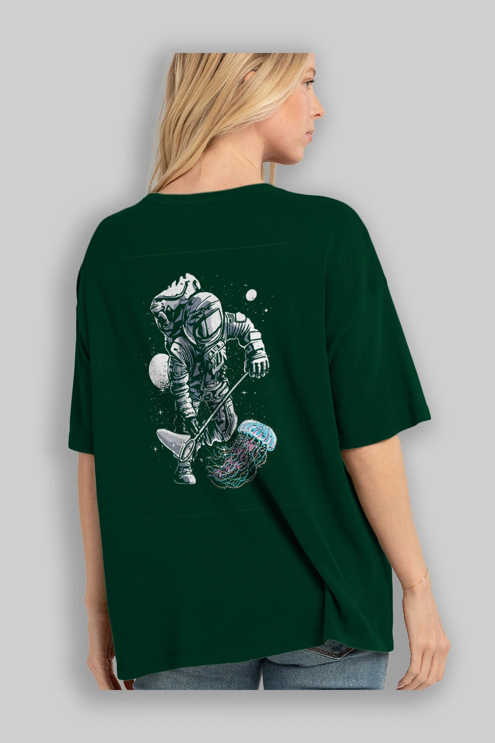 Astronaut Jellyfish Arka Baskılı Oversize t-shirt Erkek Kadın Unisex %100 Pamuk