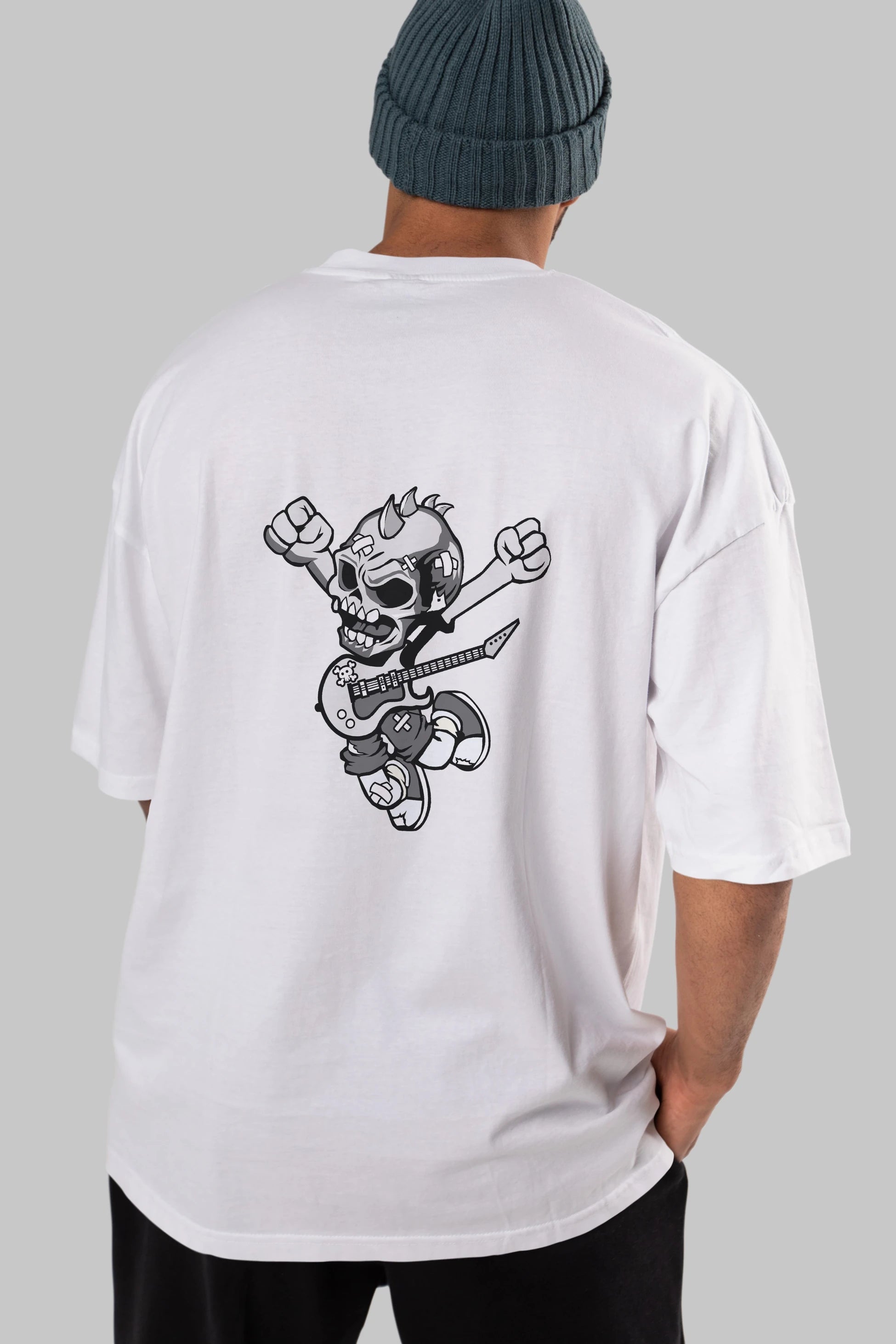 Punk Rocker Metal Guitar Arka Baskılı Oversize t-shirt Erkek Kadın Unisex %100 Pamuk tişort