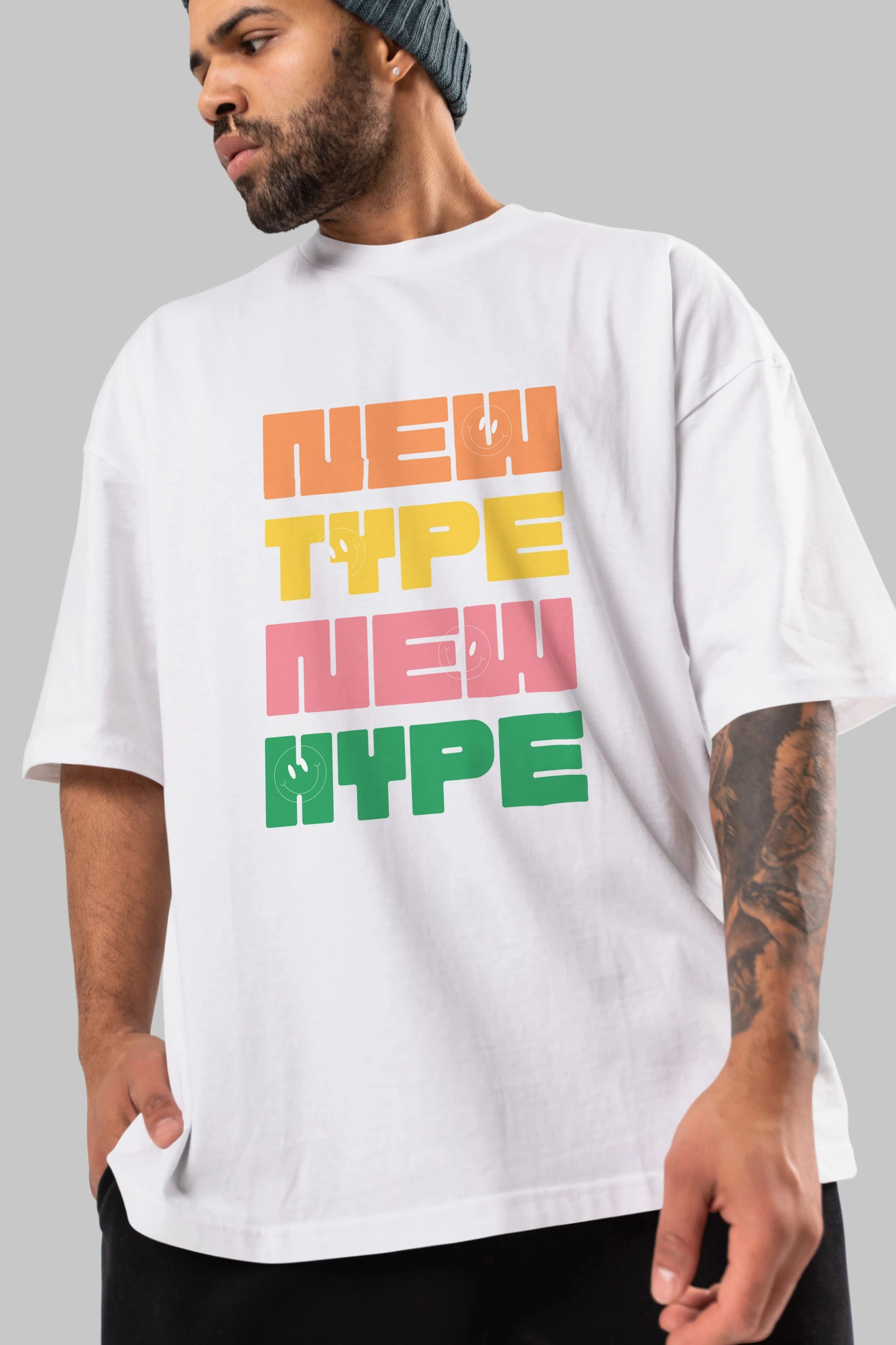 New Type New Hype Yazılı Ön Baskılı Oversize t-shirt Erkek Kadın Unisex