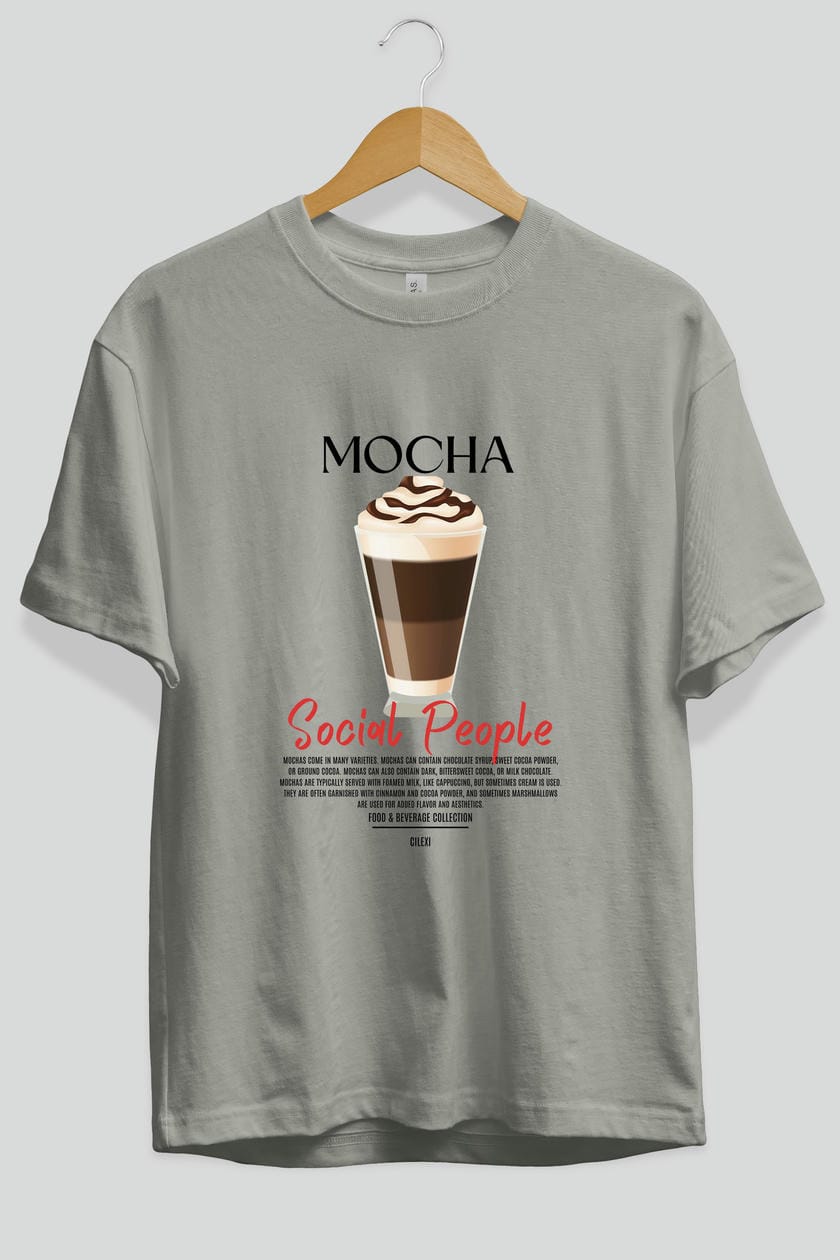 Mocha Kokteyl Serisi ön Baskılı Oversize t-shirt Erkek Kadın %100 Pamuk Bisiklet Yaka tişort