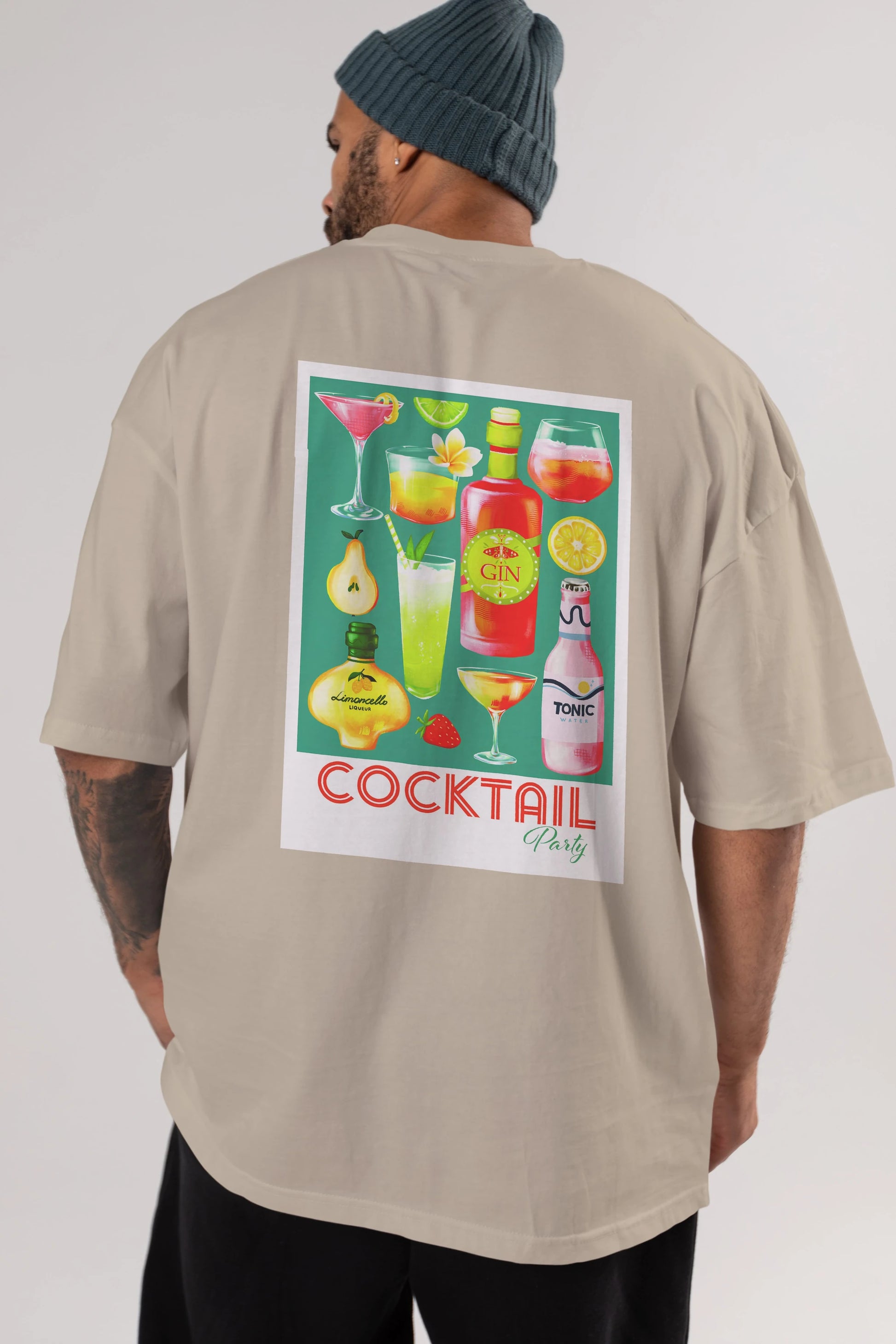 Cocktail Party 2 Arka Baskılı Oversize t-shirt Erkek Kadın Unisex %100 Pamuk Bisiklet Yaka tişort