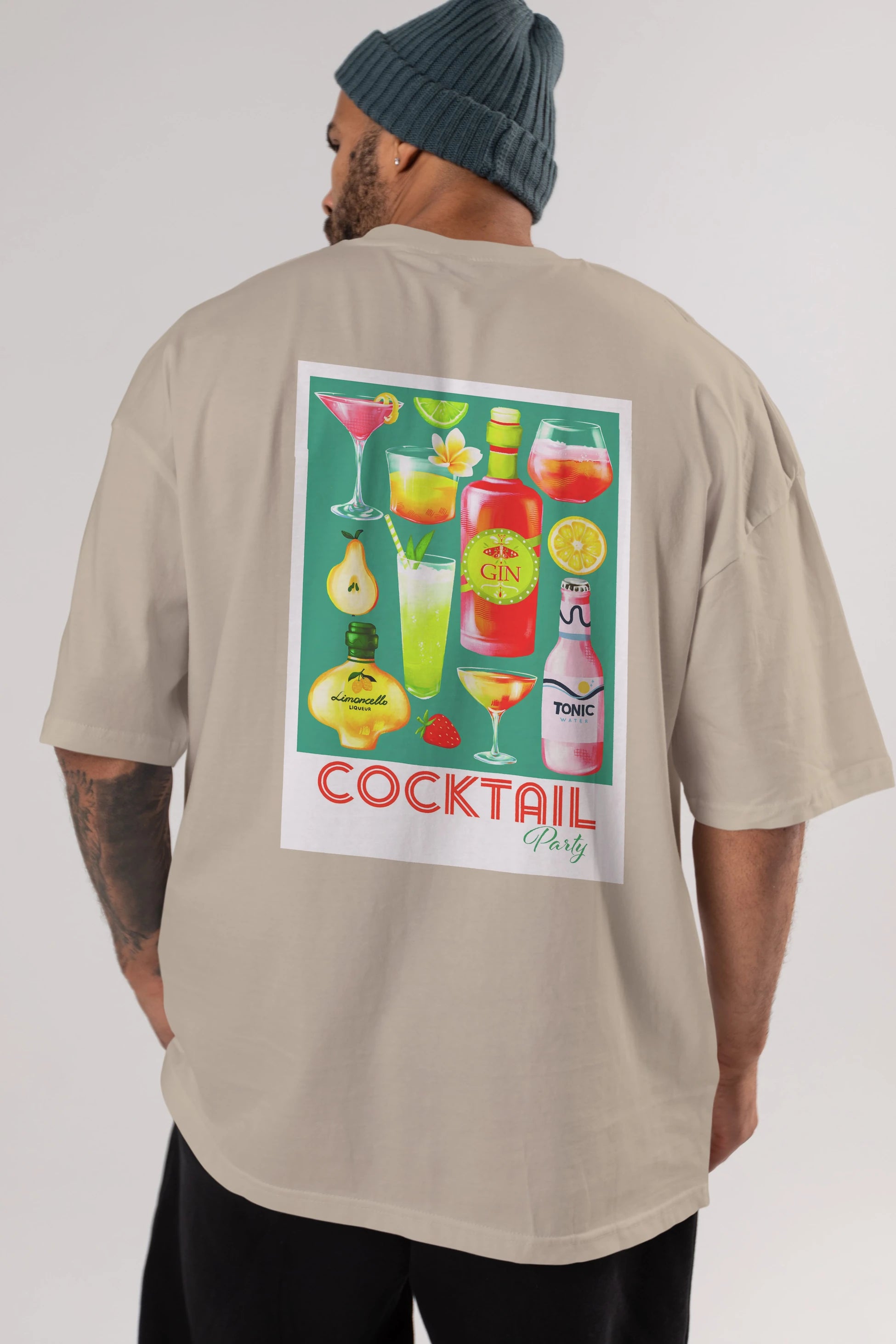 Cocktail Party 2 Arka Baskılı Oversize t-shirt Erkek Kadın Unisex %100 Pamuk Bisiklet Yaka tişort