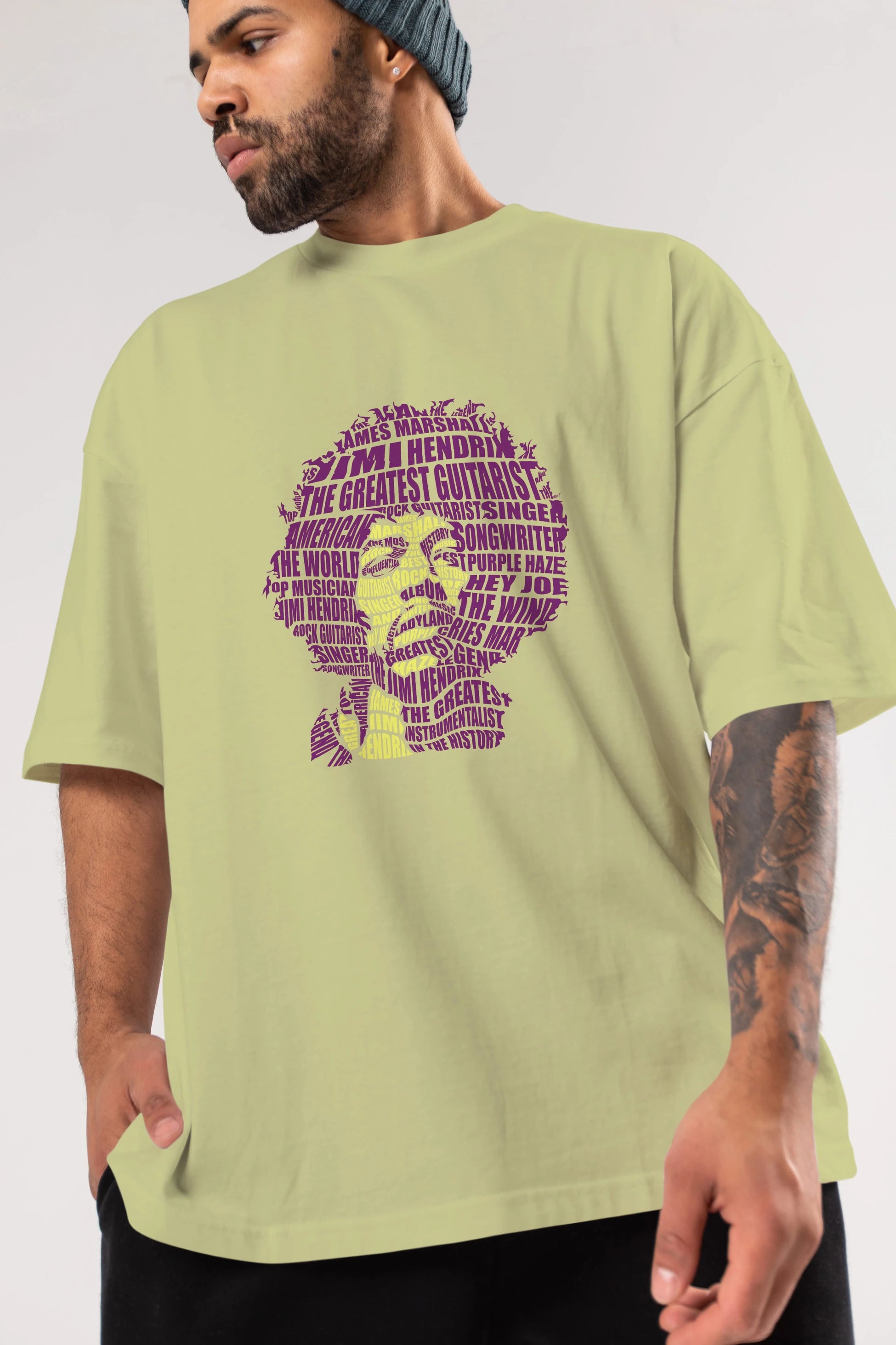 Jimmy Hendrix Calligram Ön Baskılı Oversize t-shirt %100 pamuk Erkek Kadın Unisex