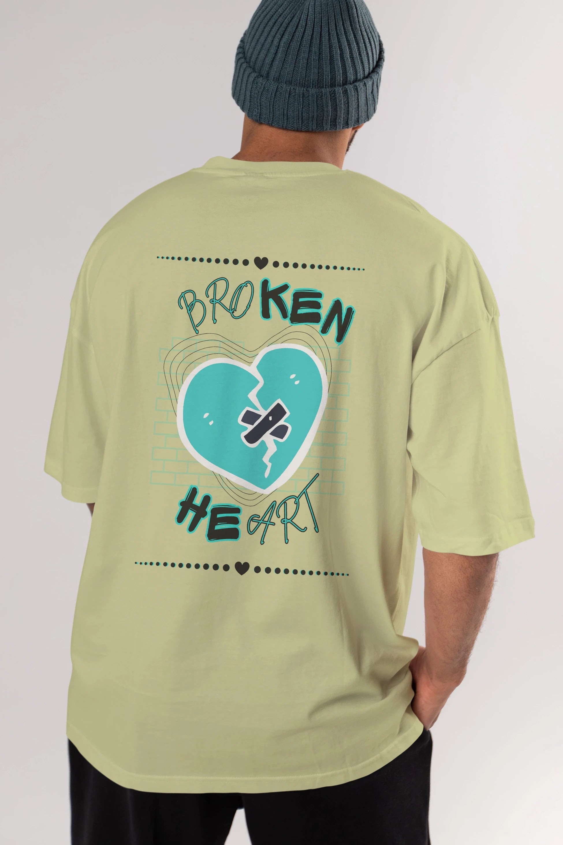 Broken Heart Yazılı Arka Baskılı Oversize t-shirt Erkek Kadın Unisex
