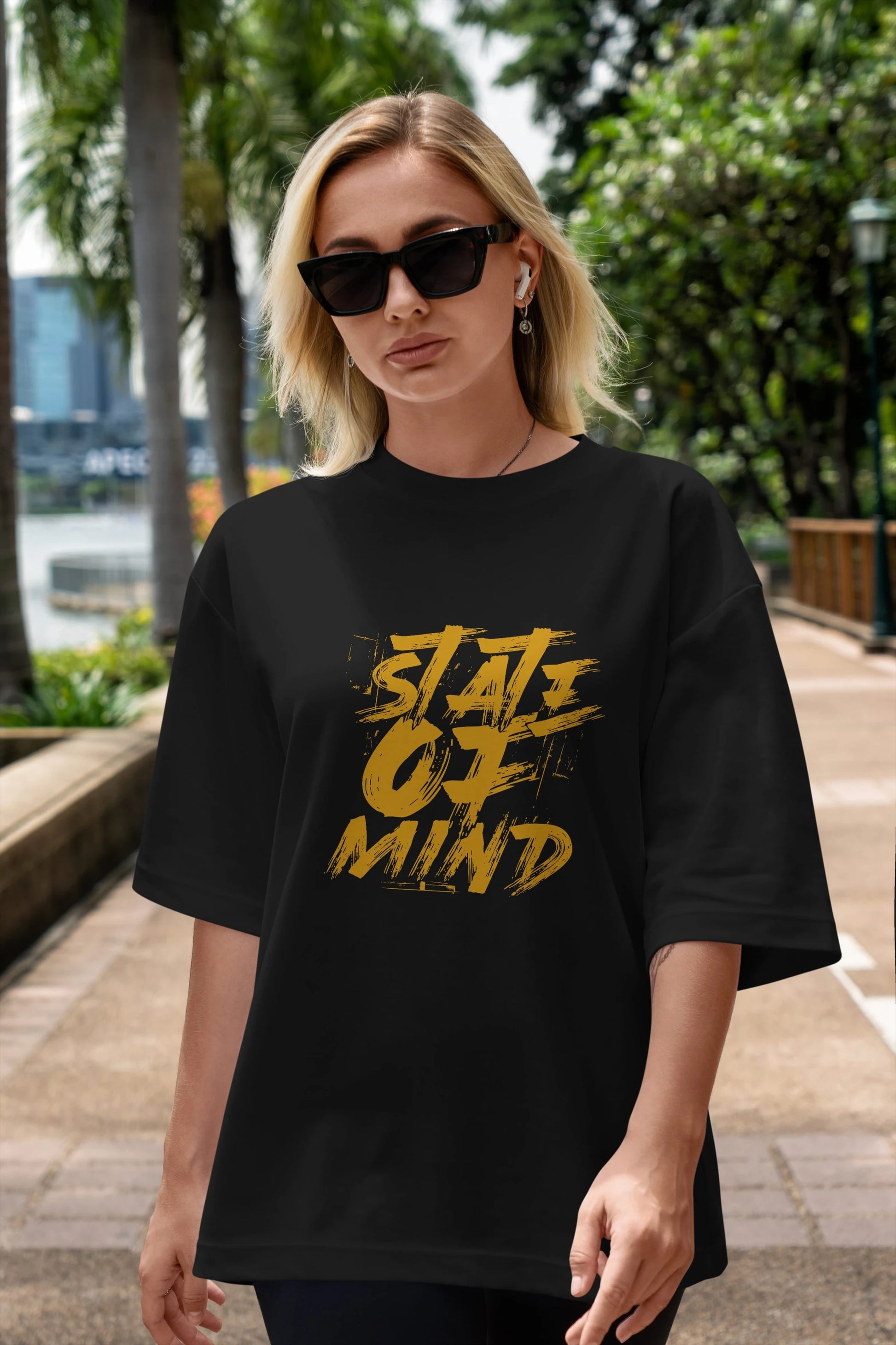 State on Mind Ön Baskılı Oversize t-shirt Erkek Kadın Unisex