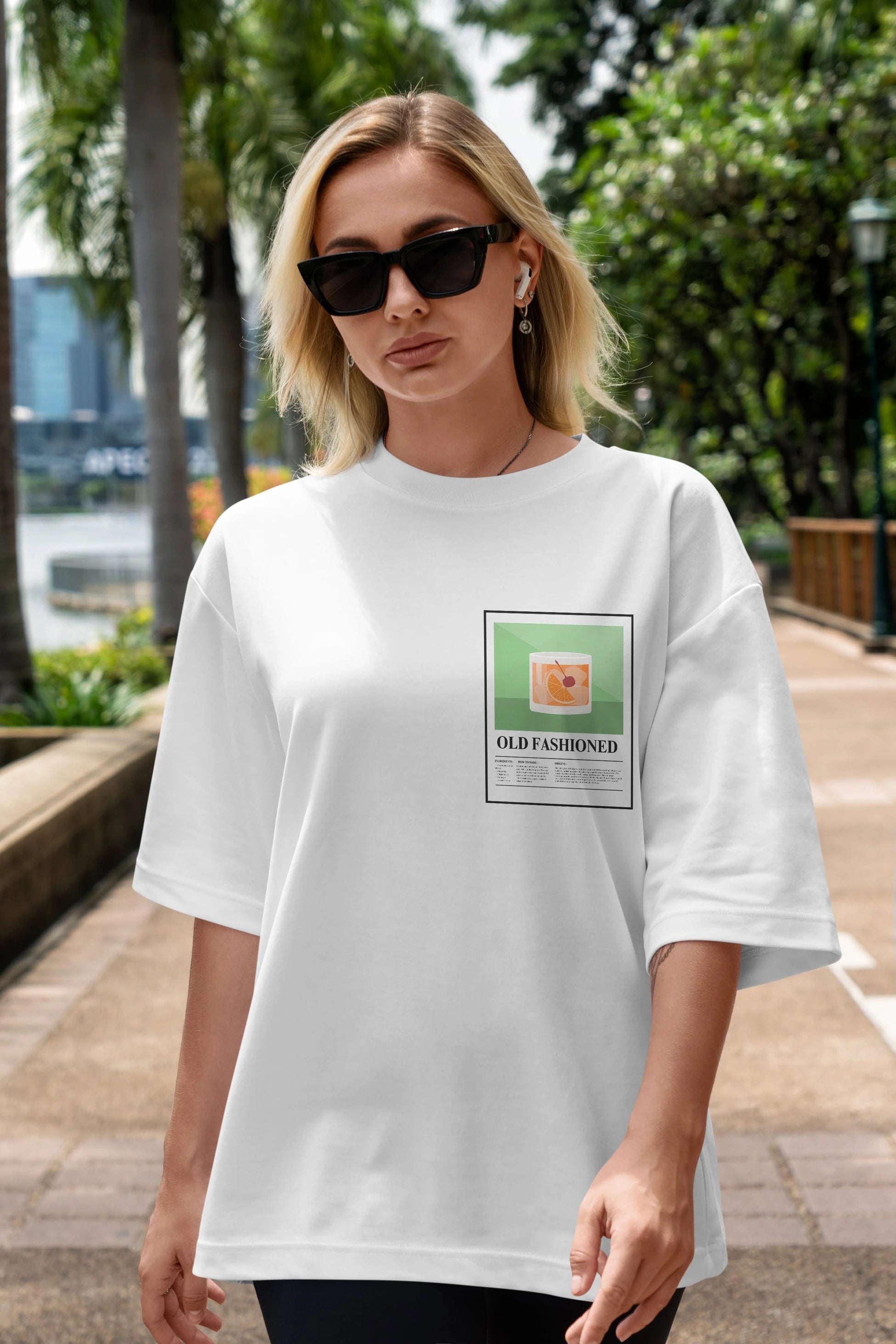 Old Fashioned Ön Sol Baskılı Oversize t-shirt Erkek Kadın Unisex %100 Pamuk Bisiklet Yaka tişort