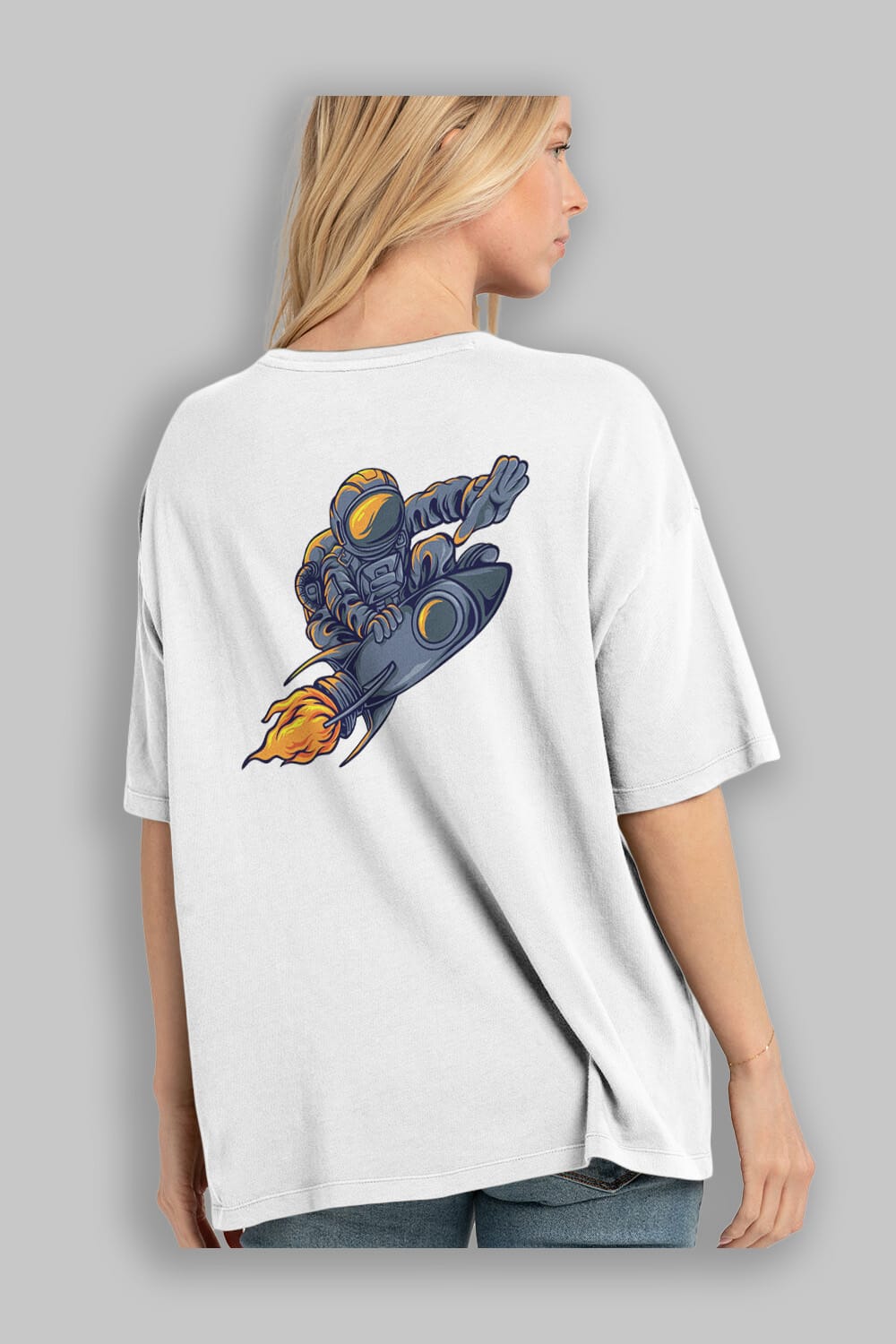 Astrocket Illustration Sticker Arka Baskılı Oversize t-shirt Erkek Kadın Unisex