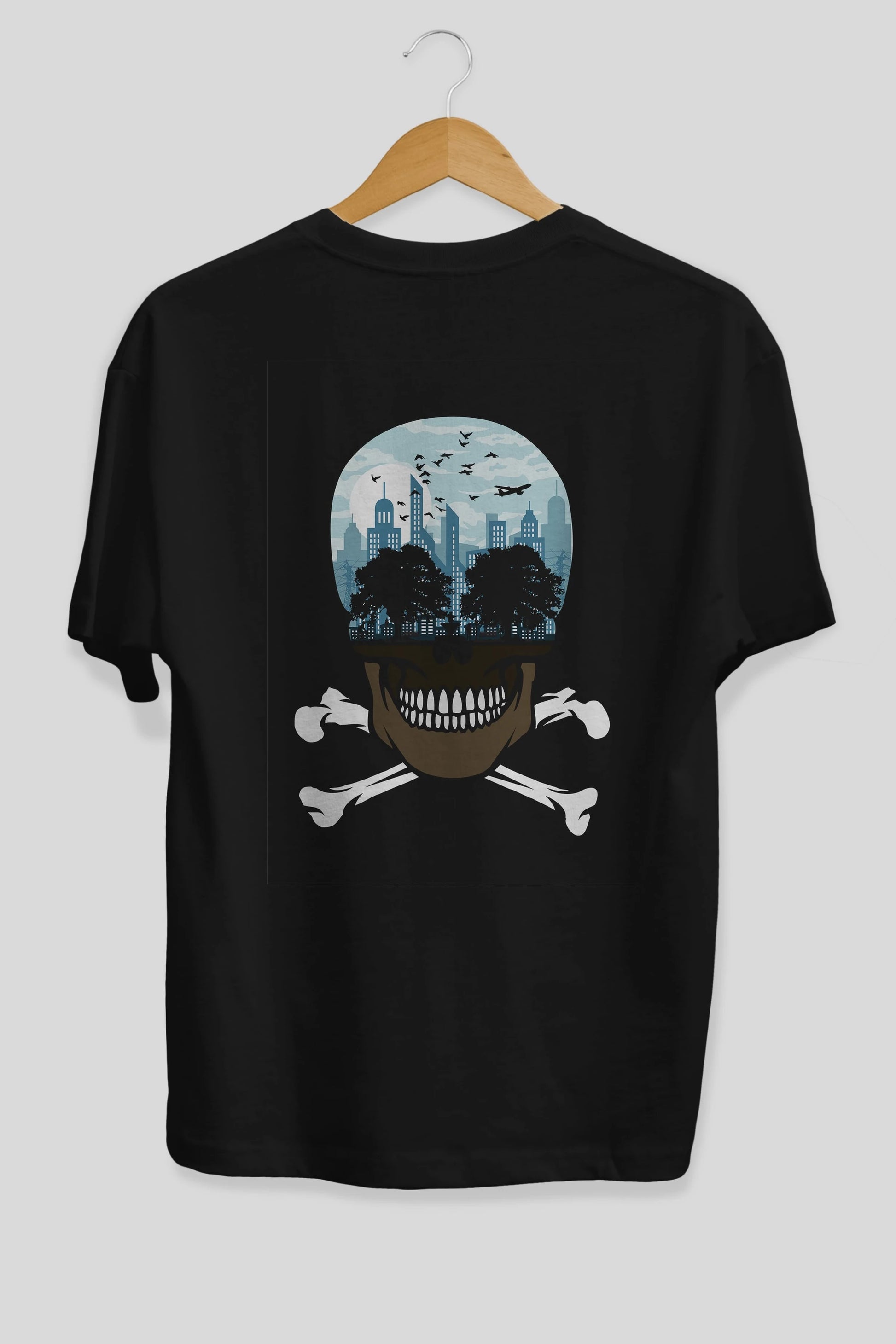 Death City Arka Baskılı Oversize t-shirt %100 pamuk Erkek Kadın Unisex