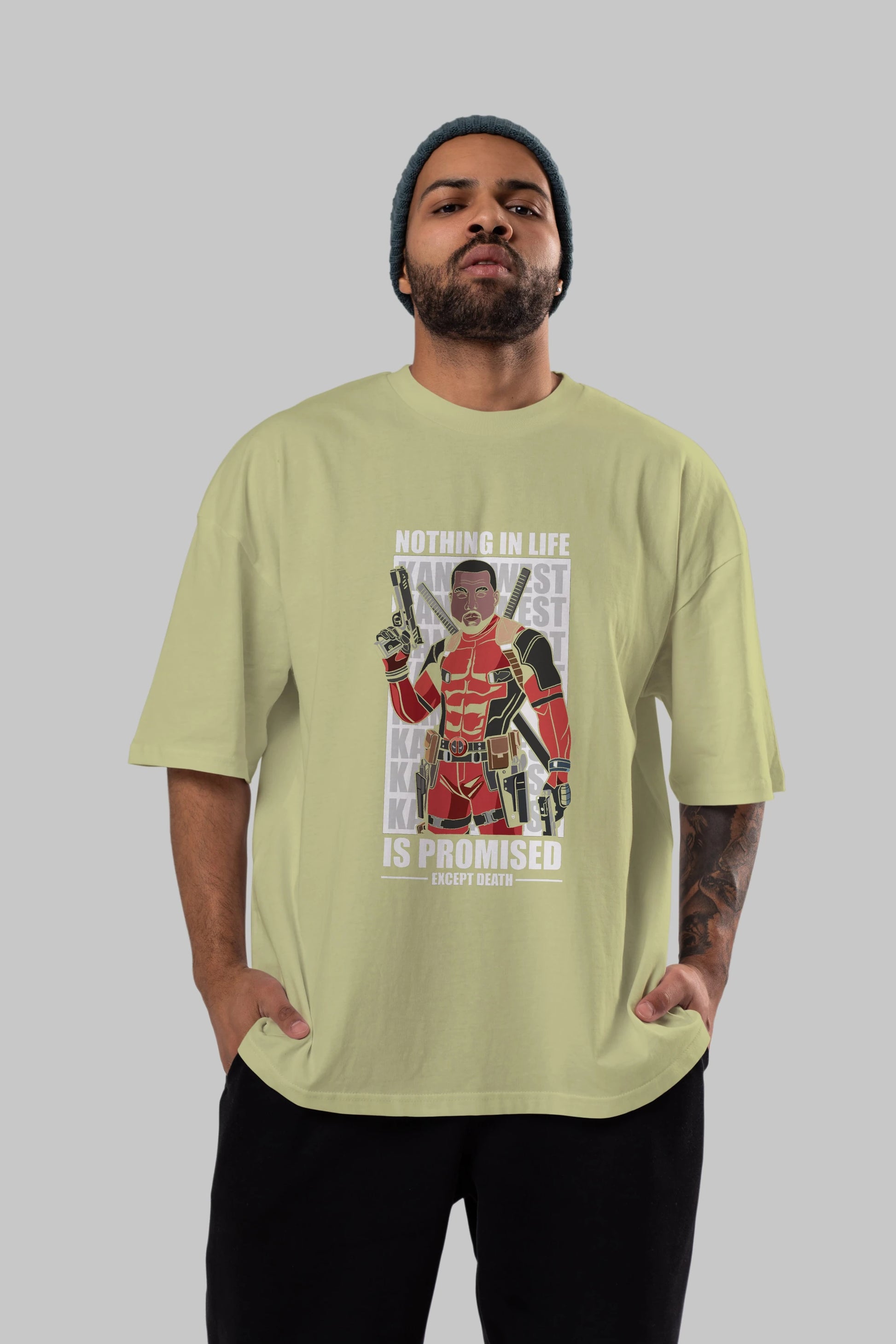 Kanye West Deadpool Ön Baskılı Oversize t-shirt Erkek Kadın Unisex %100 Pamuk tişort