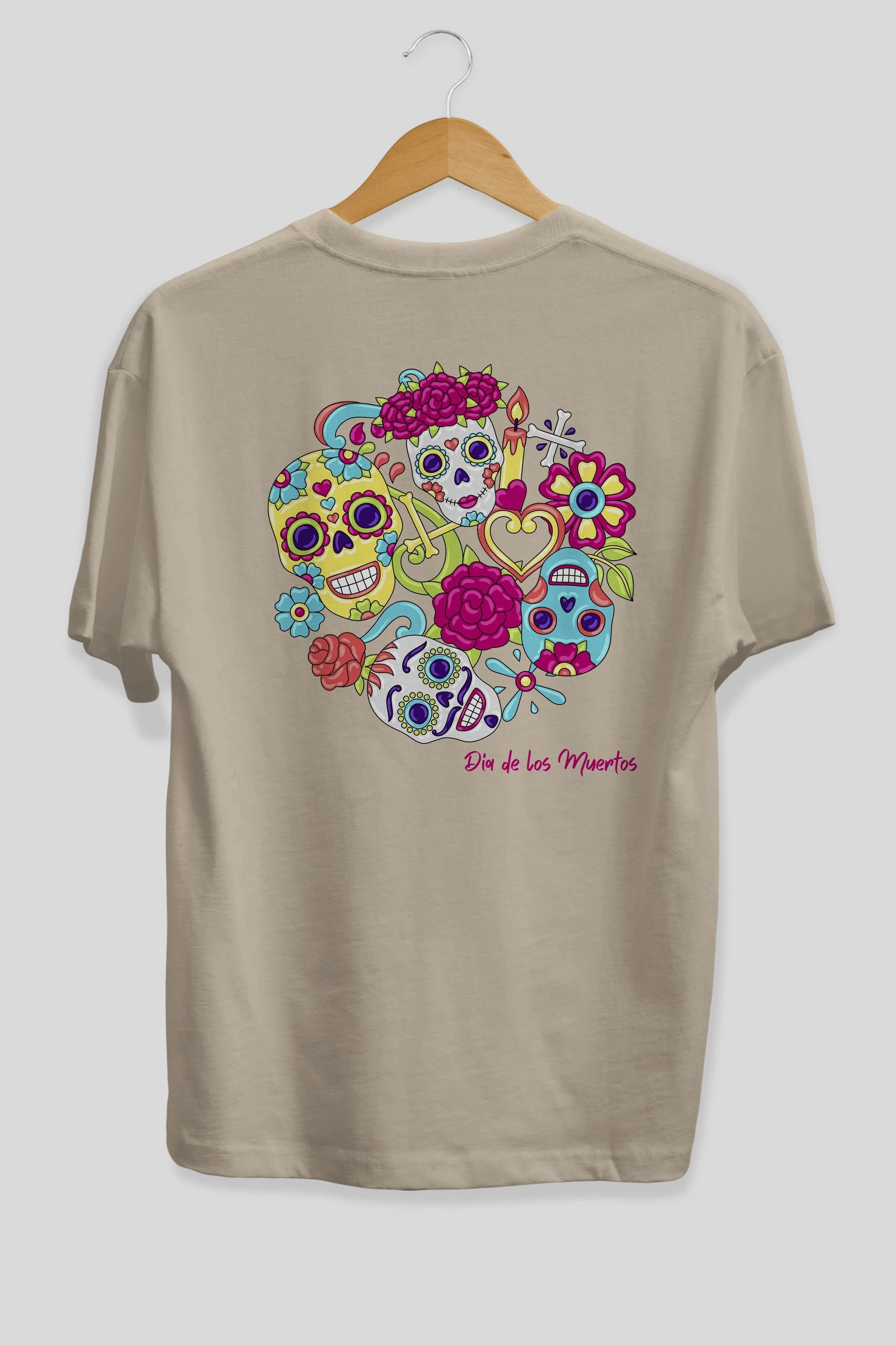 Dia de los Muertos Arka Baskılı Oversize t-shirt Erkek Kadın Unisex