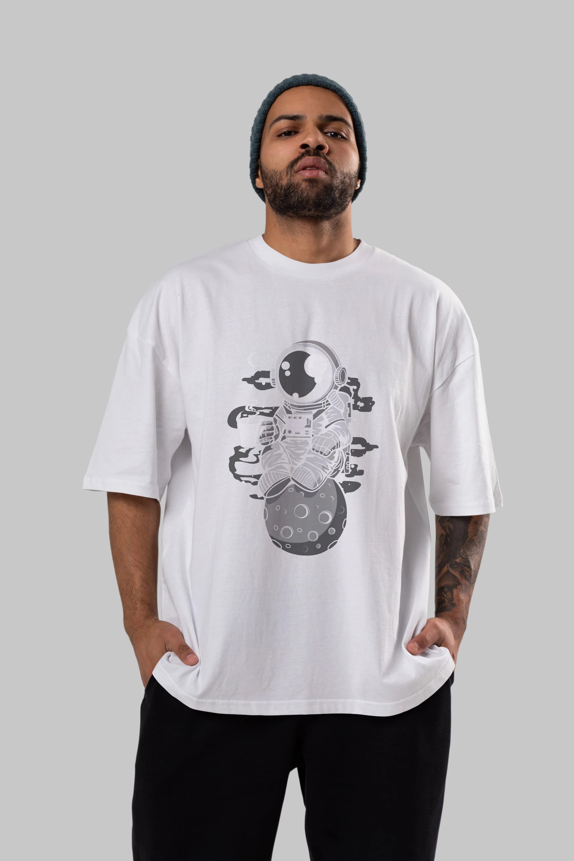 Astronaut Coffee Ön Baskılı Oversize t-shirt Erkek Kadın Unisex