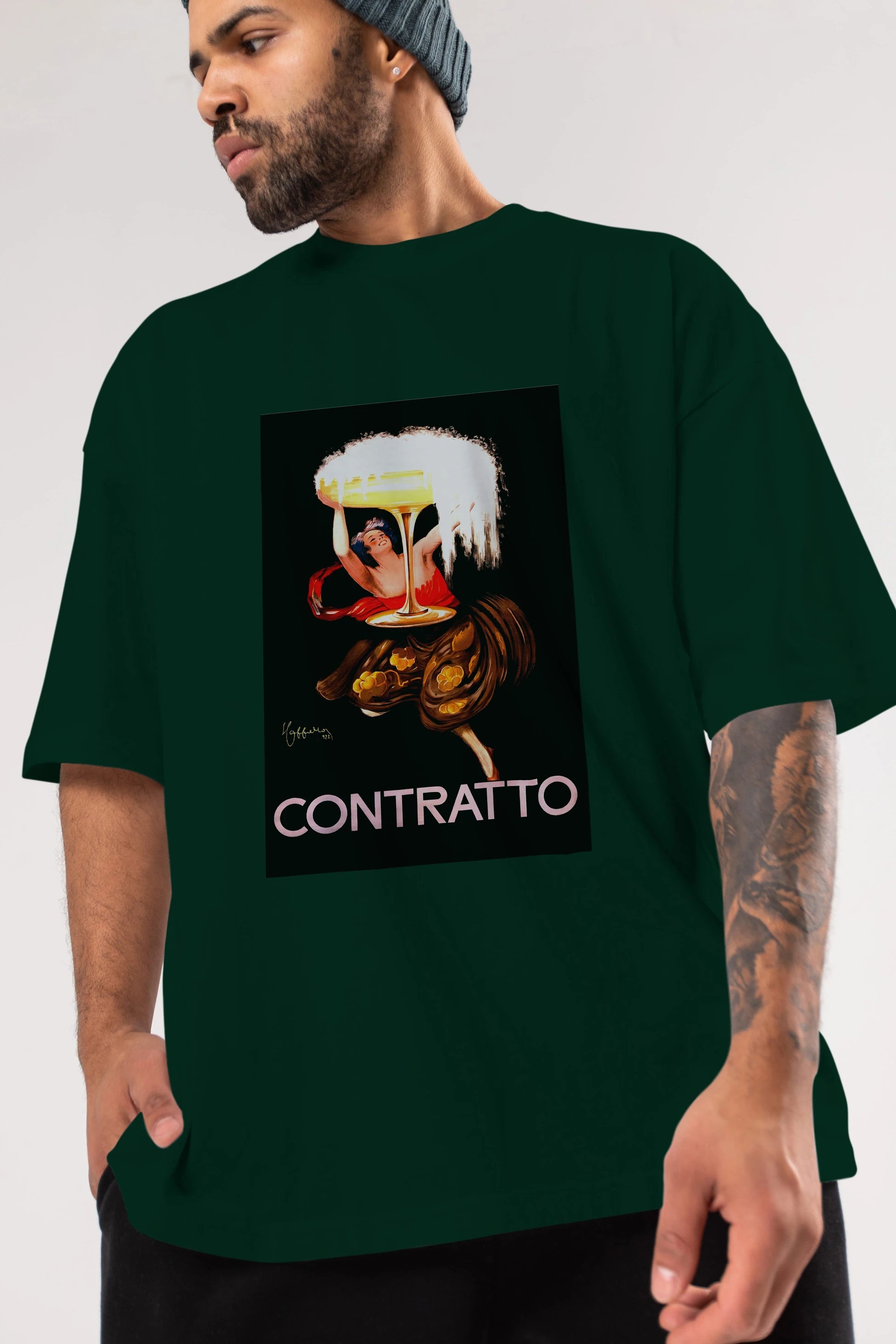 Contratto Ön Baskılı Oversize t-shirt Erkek Kadın Unisex %100 Pamuk Bisiklet Yaka tişort