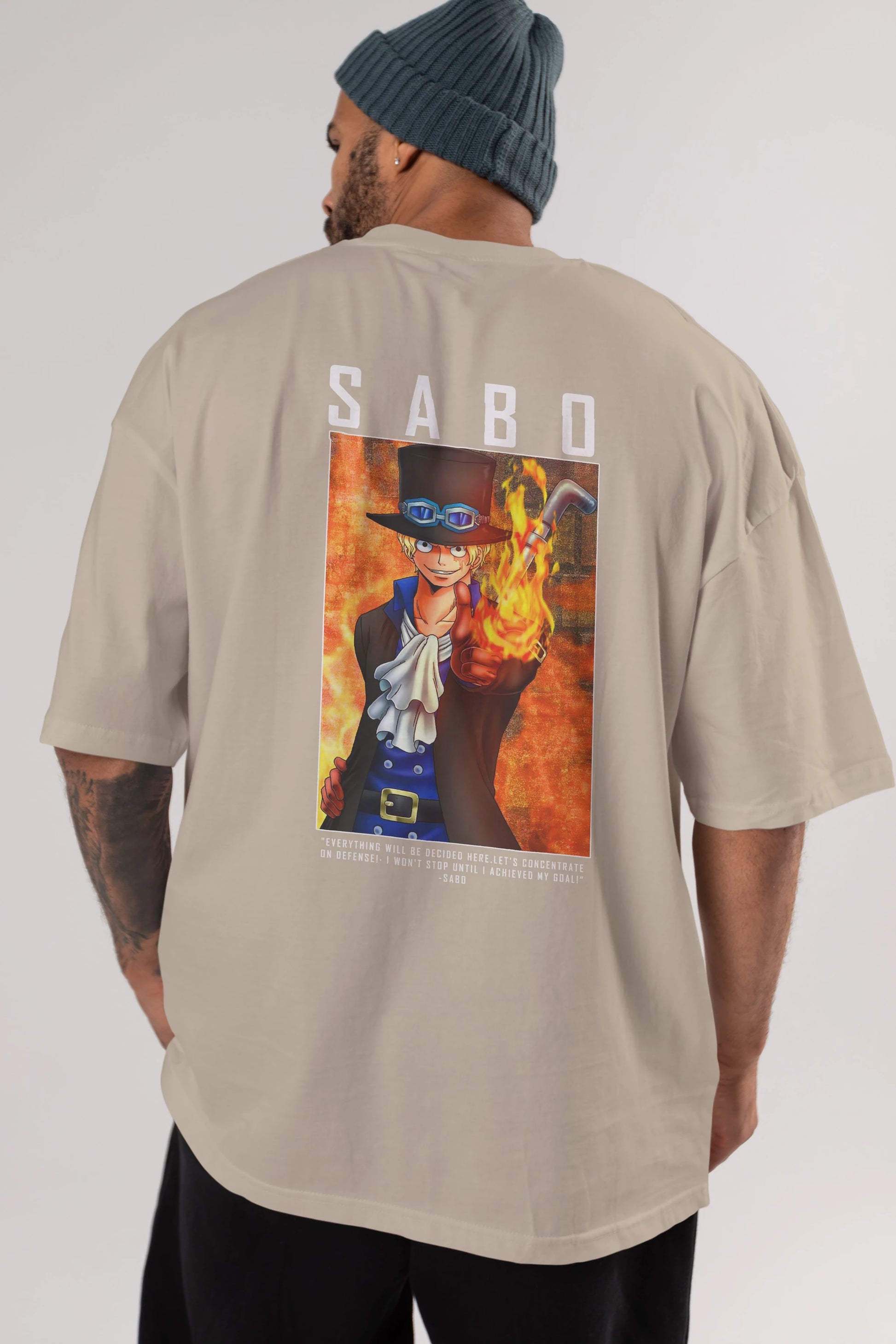 Sabo Anime Arka Baskılı Oversize t-shirt Erkek Kadın Unisex %100 pamuk tişort