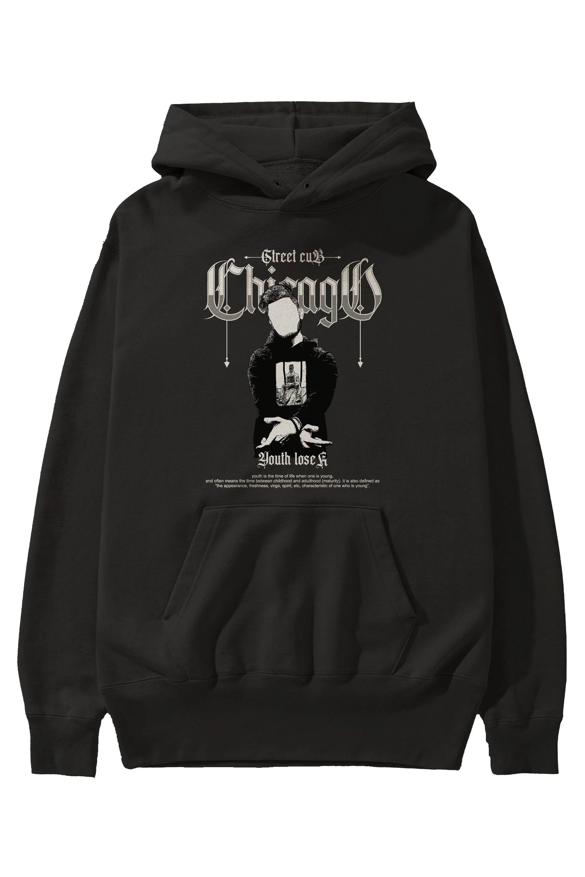 Chicago Street Club Ön Baskılı Hoodie Oversize Kapüşonlu Sweatshirt Erkek Kadın Unisex