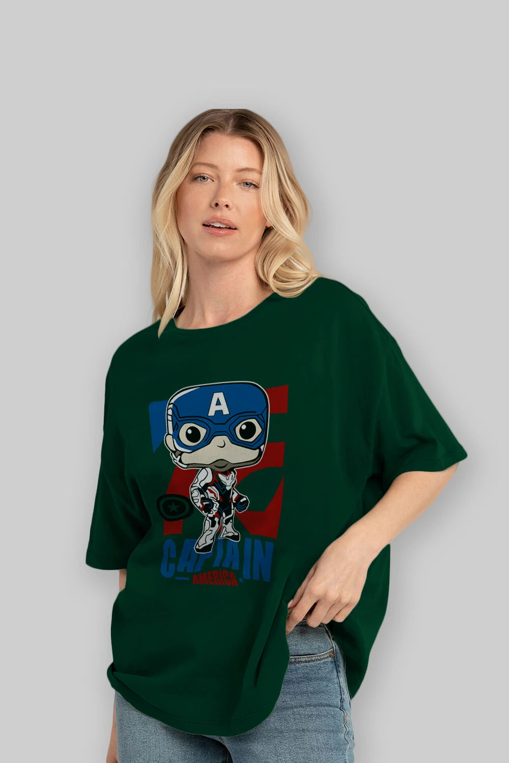 Captain America Ön Baskılı Oversize t-shirt Erkek Kadın Unisex %100 Pamuk Bisiklet Yaka tişort