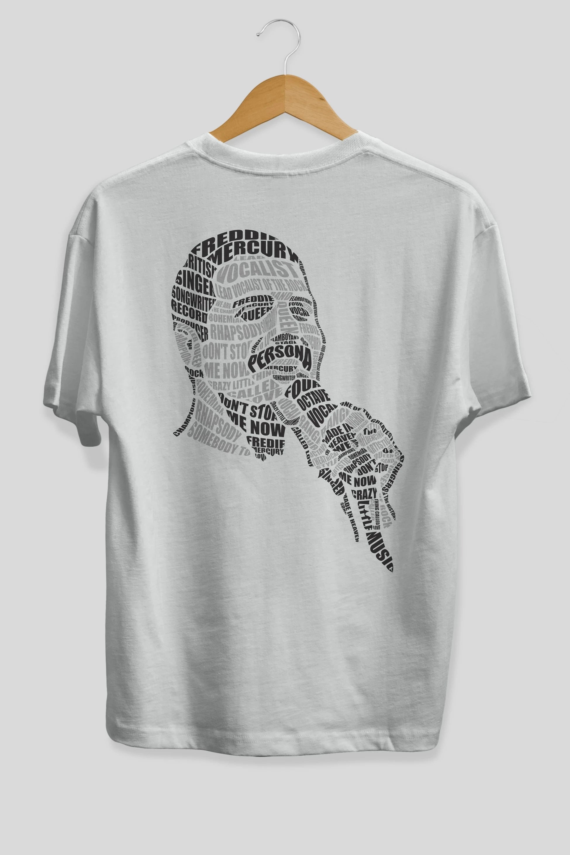 Freddy Mercuri Calligram Arka Baskılı Oversize t-shirt %100 pamuk Erkek Kadın Unisex