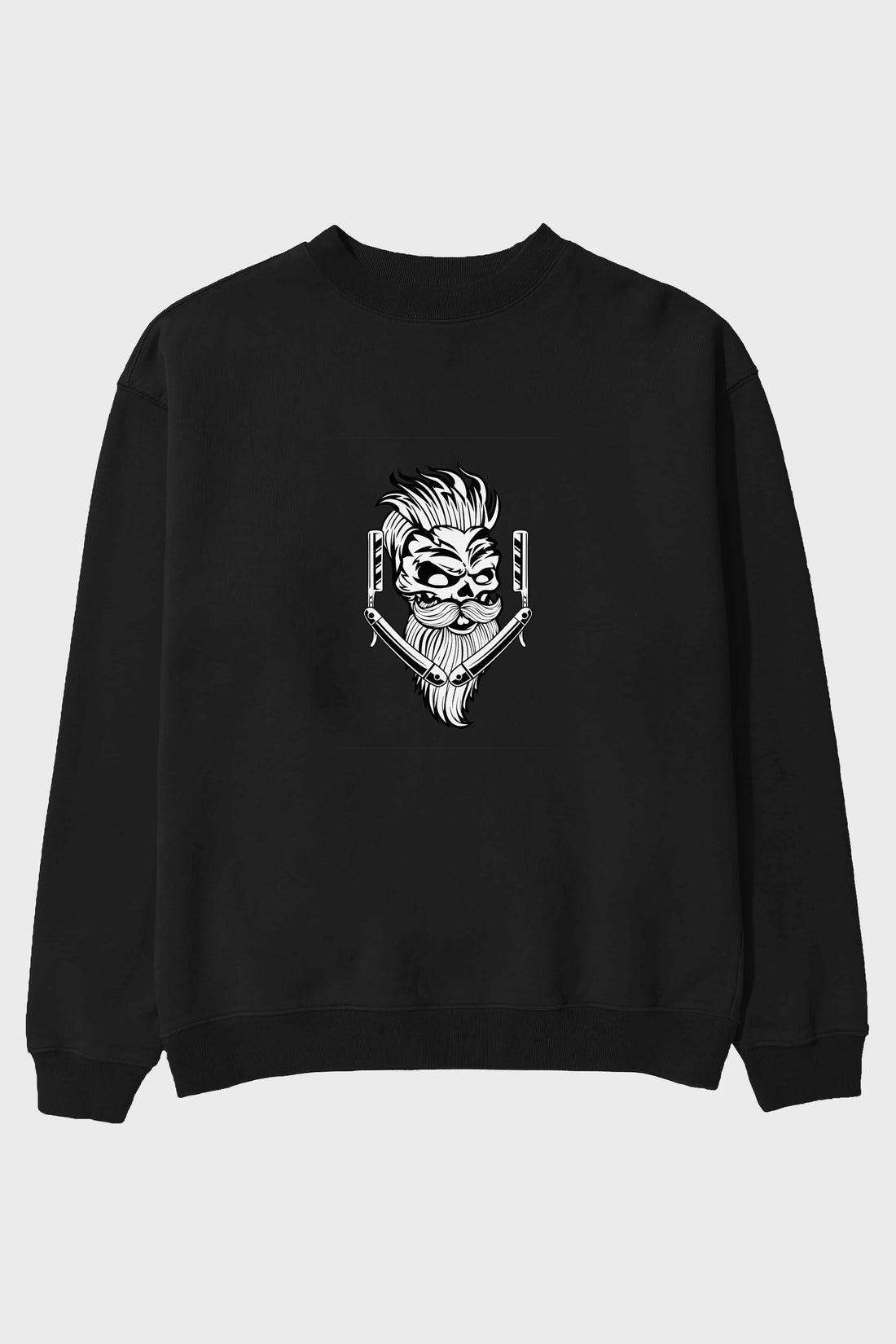 Skull Beard Ön Baskılı Oversize Sweatshirt Erkek Kadın Unisex