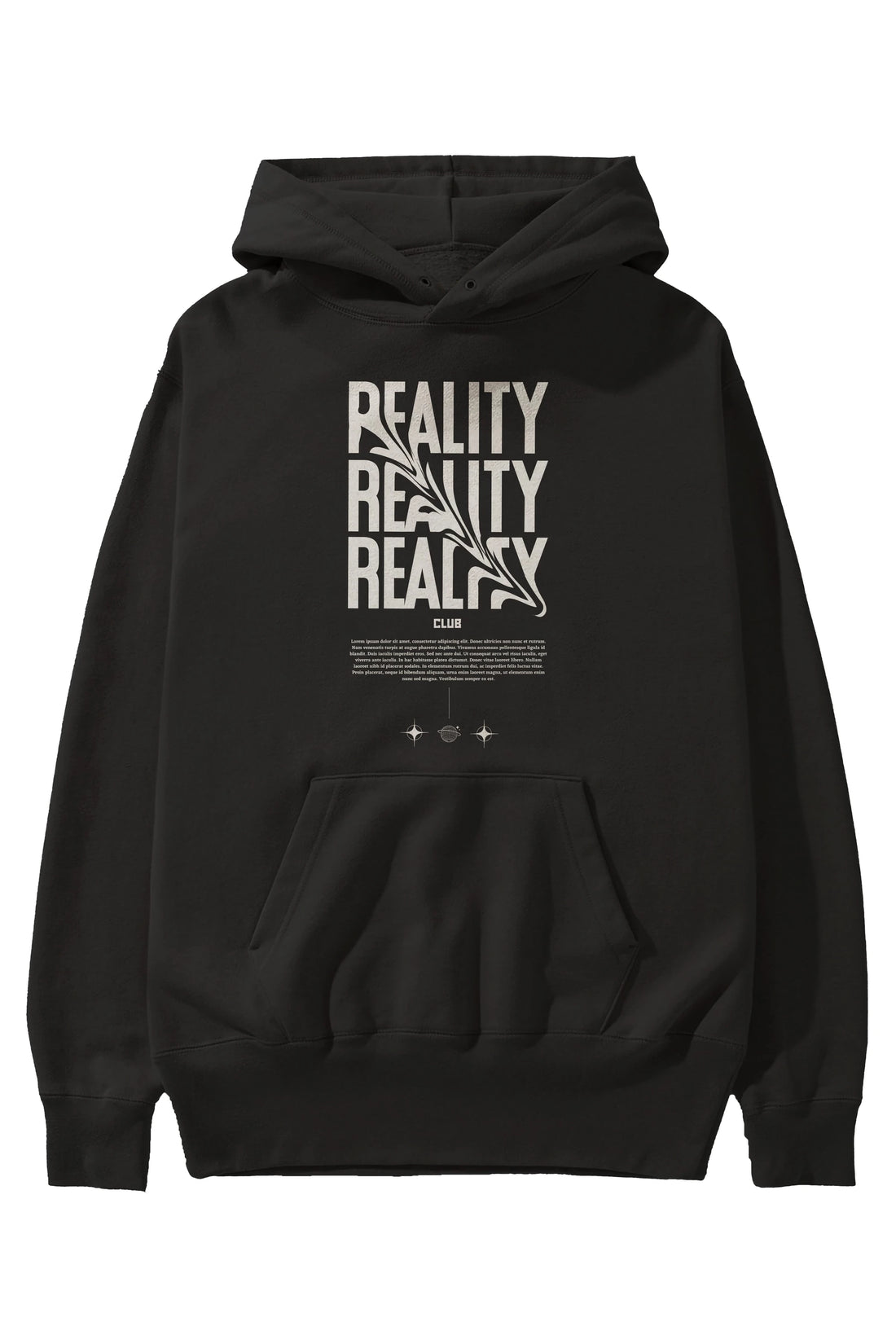 Reality Yazılı Ön Baskılı Oversize Hoodie Kapüşonlu Sweatshirt Erkek Kadın Unisex
