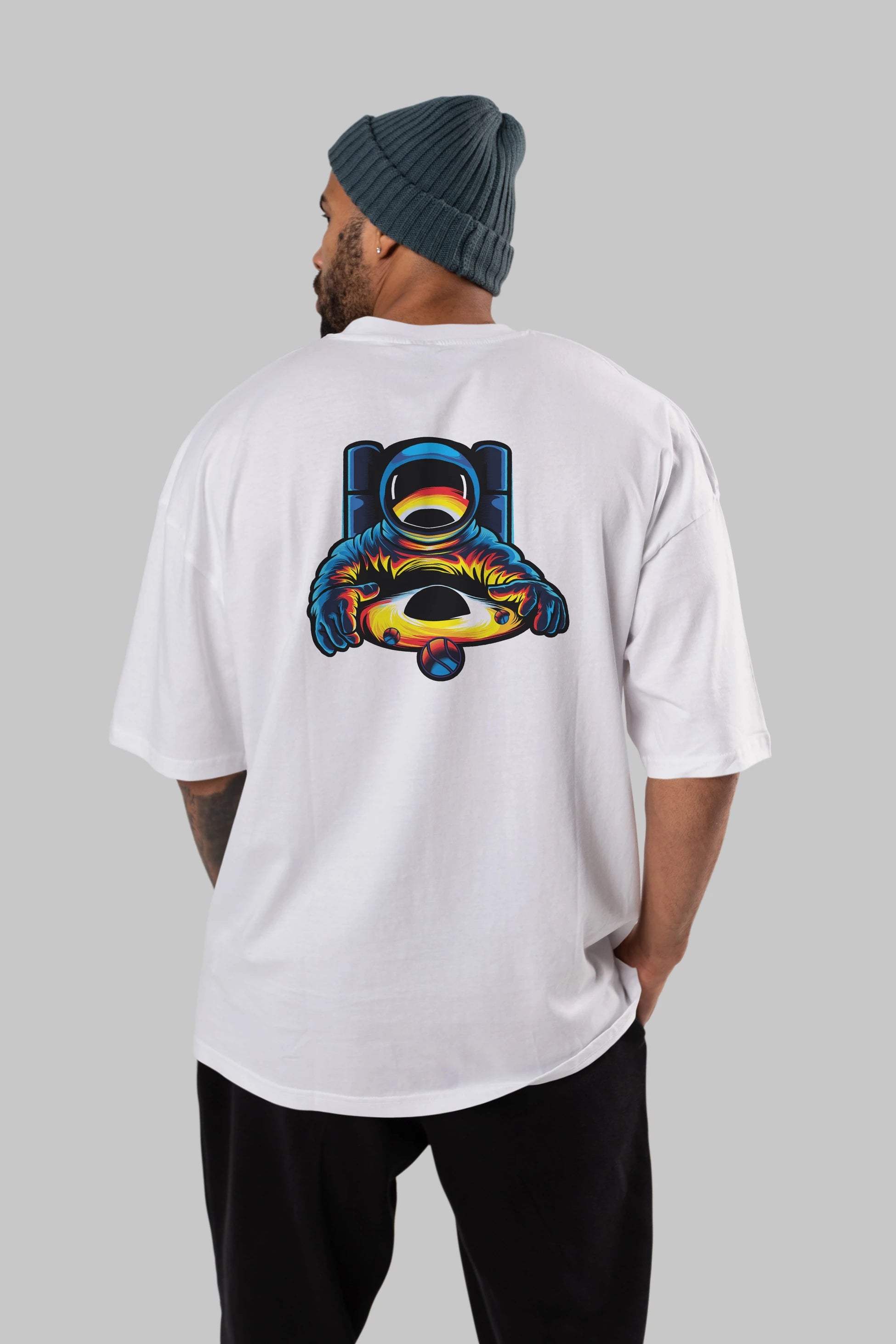 Astronaut & Black Hole Arka Baskılı Oversize t-shirt Erkek Kadın Unisex