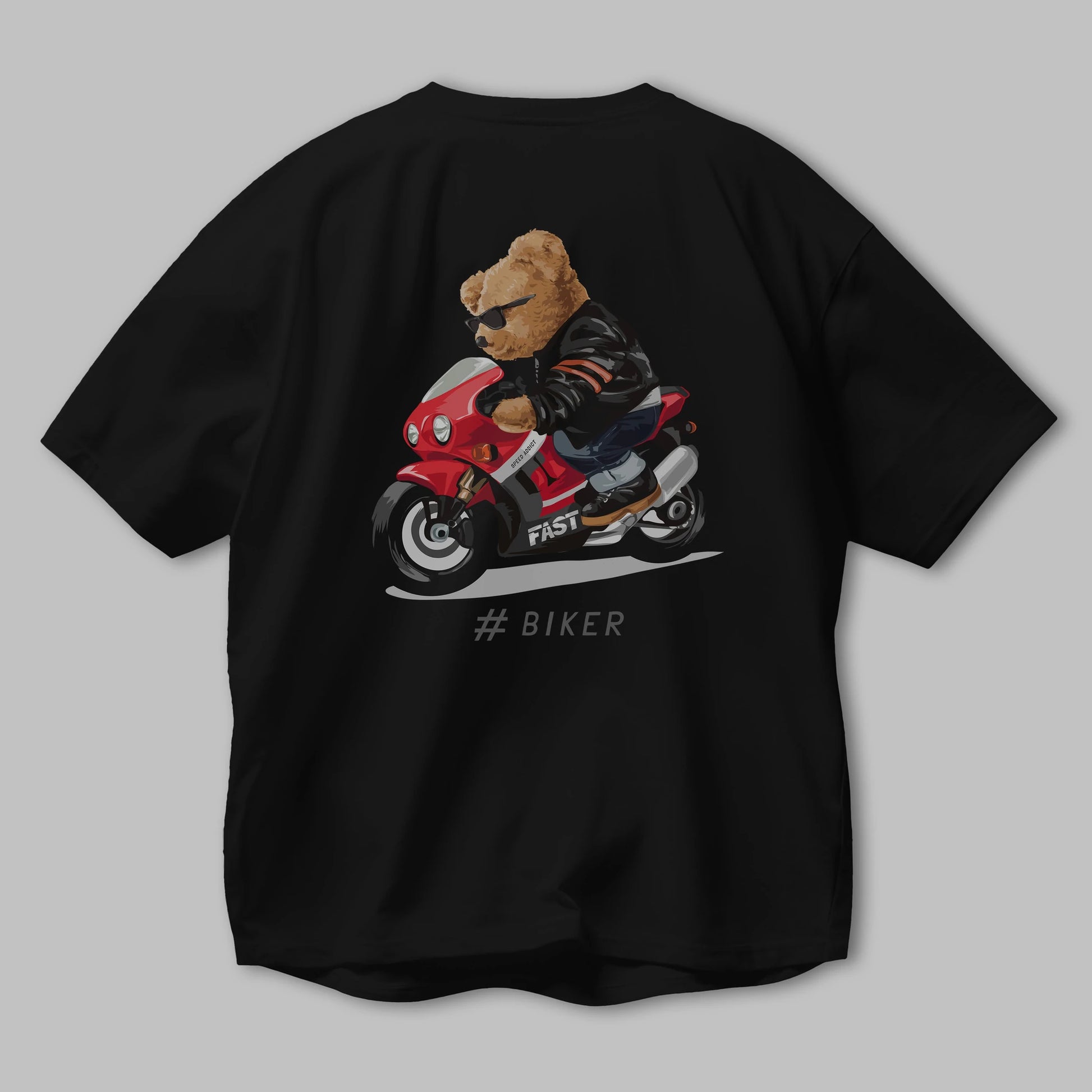 Teddy Bear Biker Arka Baskılı Oversize t-shirt Erkek Kadın Unisex %100 Pamuk