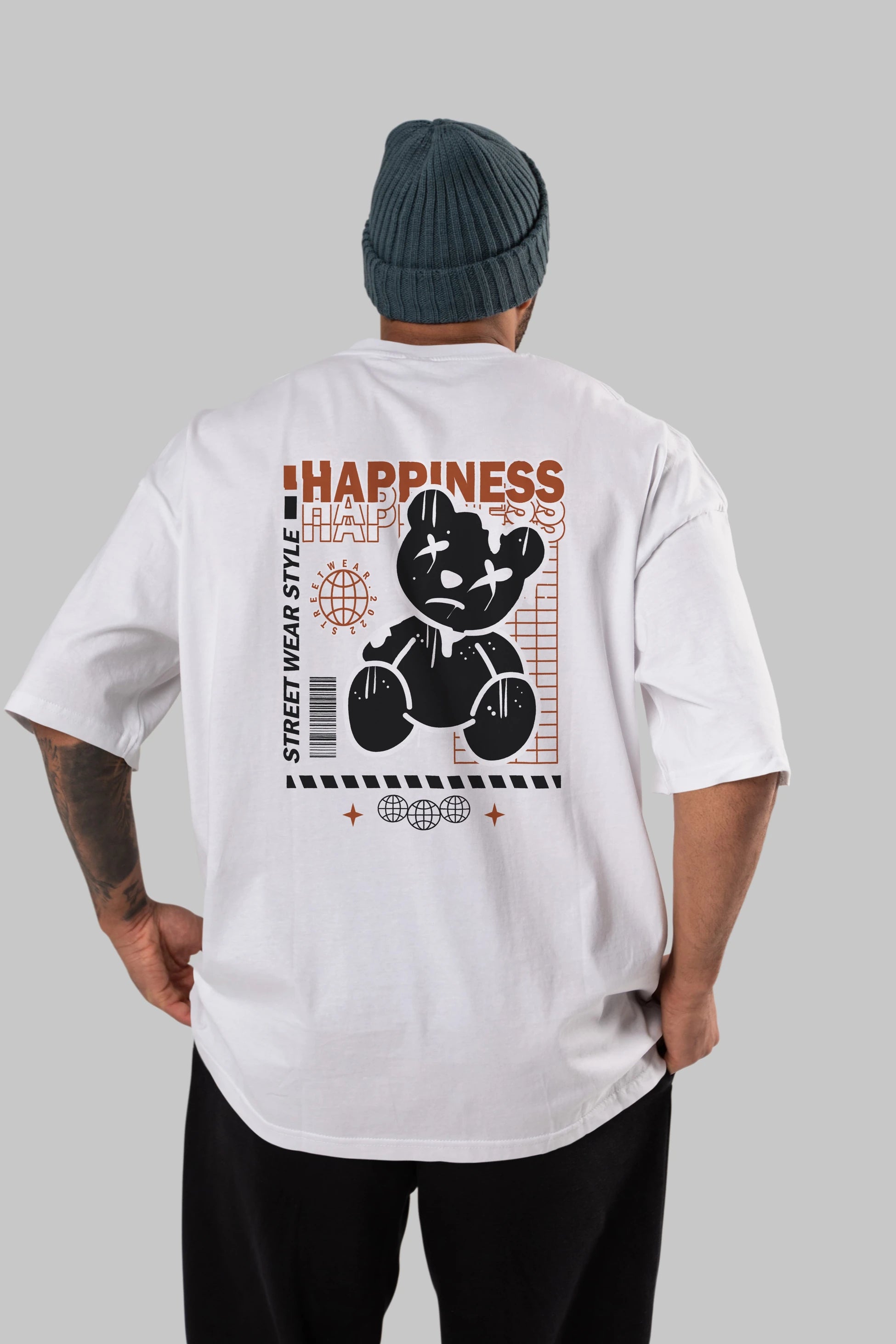 Happiness Bear 2 Arka Baskılı Oversize t-shirt Erkek Kadın Unisex
